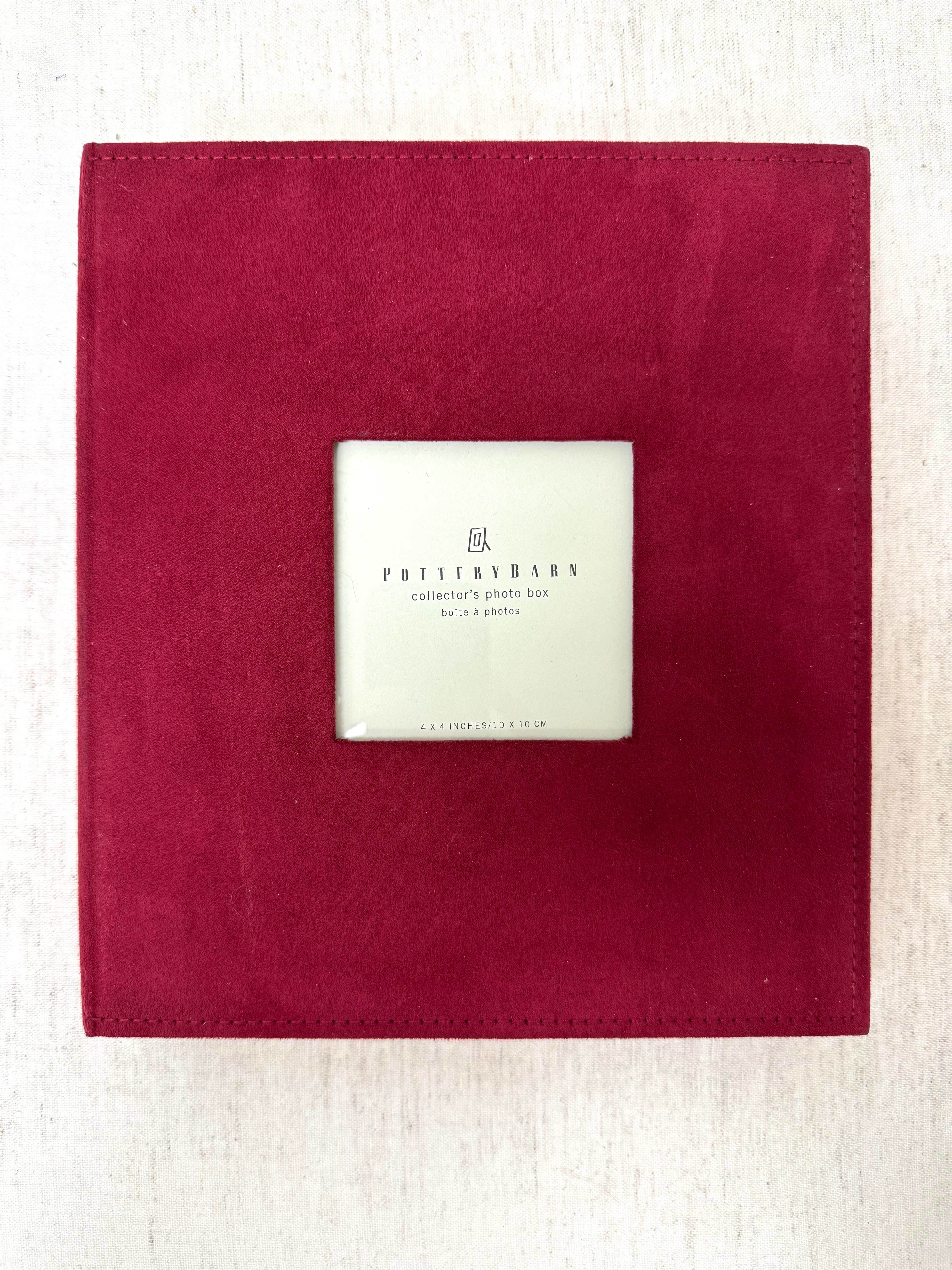 POTTERY BARN Red Suede Photo Box