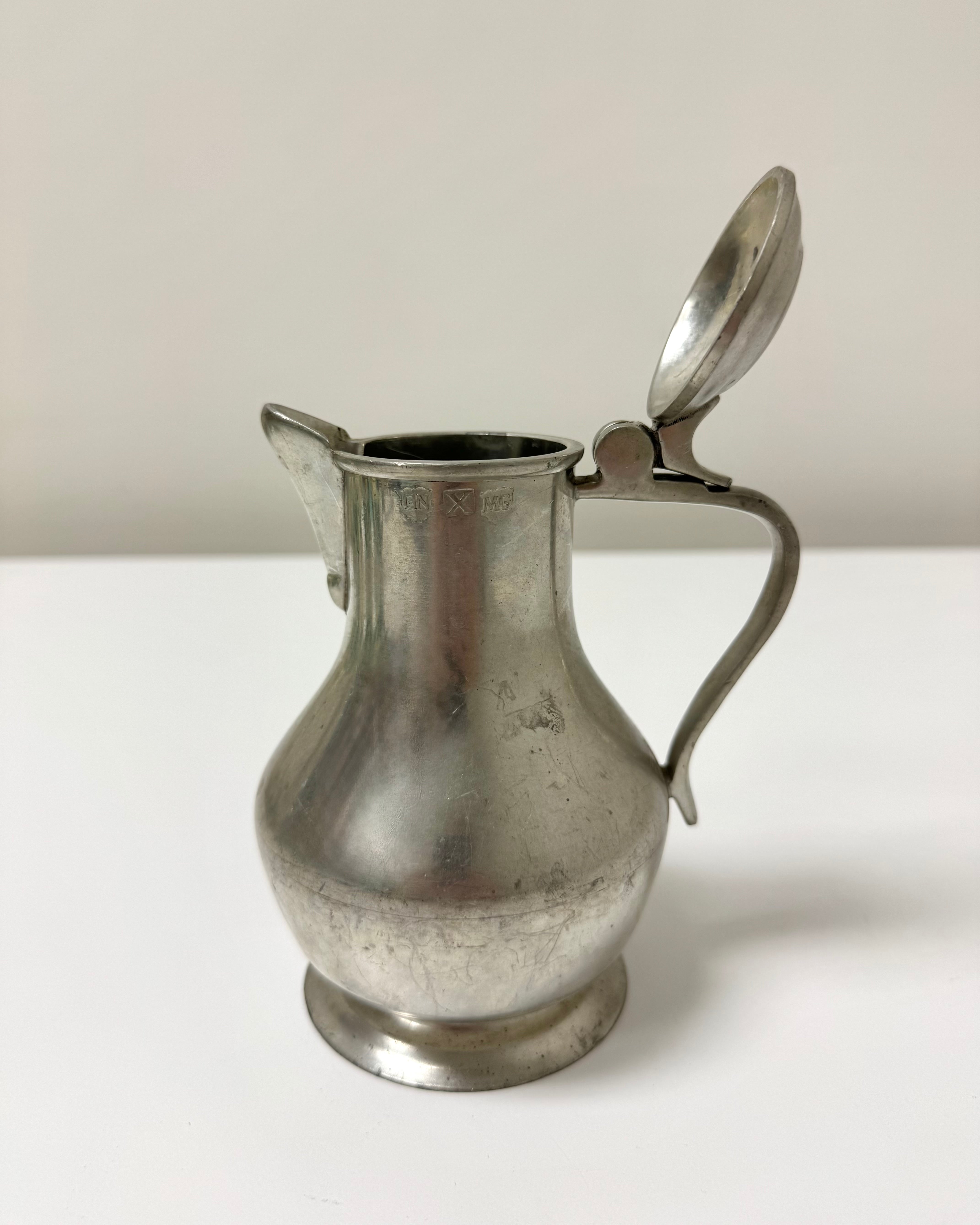 Vintage French Pewter Lidded Pitcher