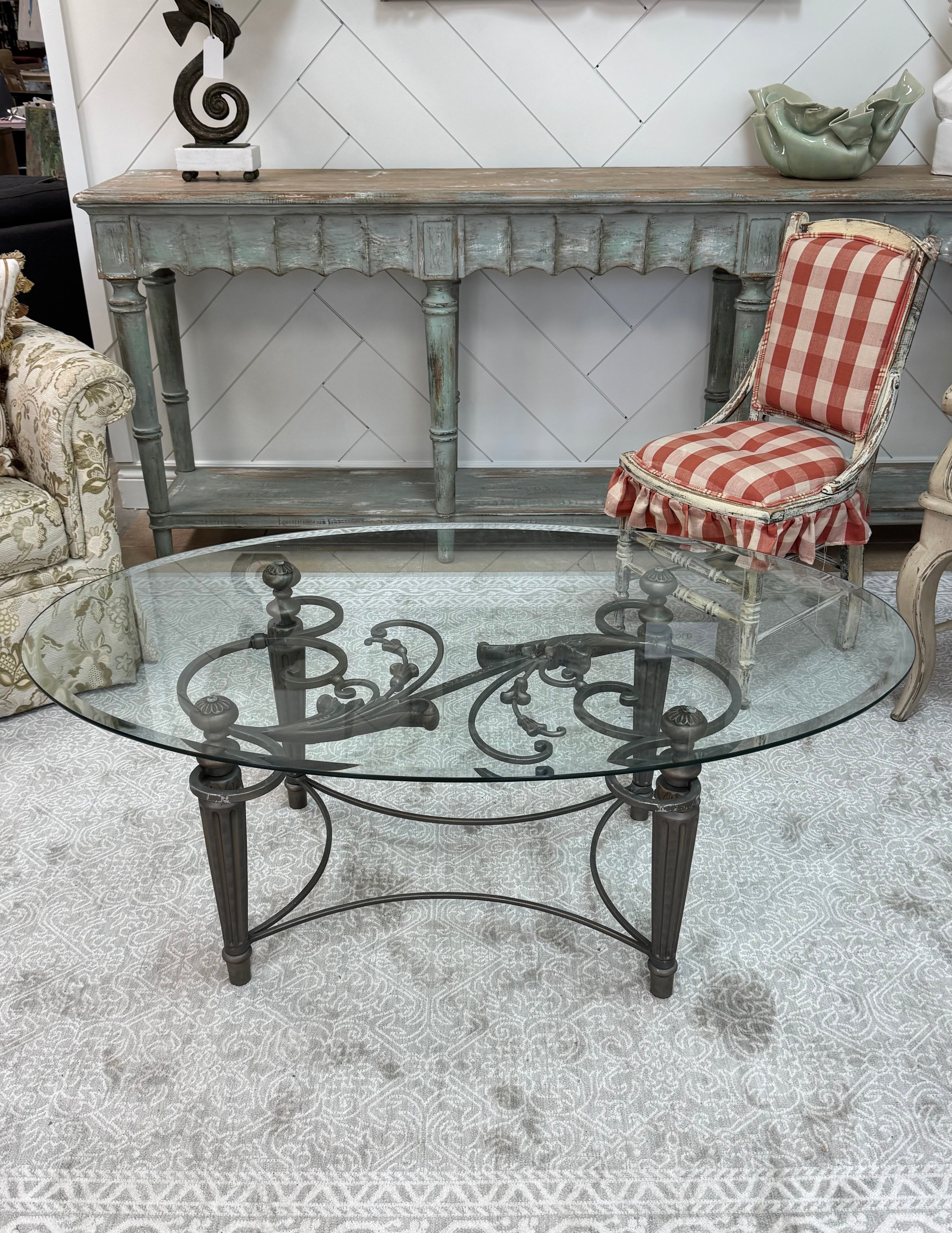 Charcoal Iron Scroll Glass-top Coffee Table