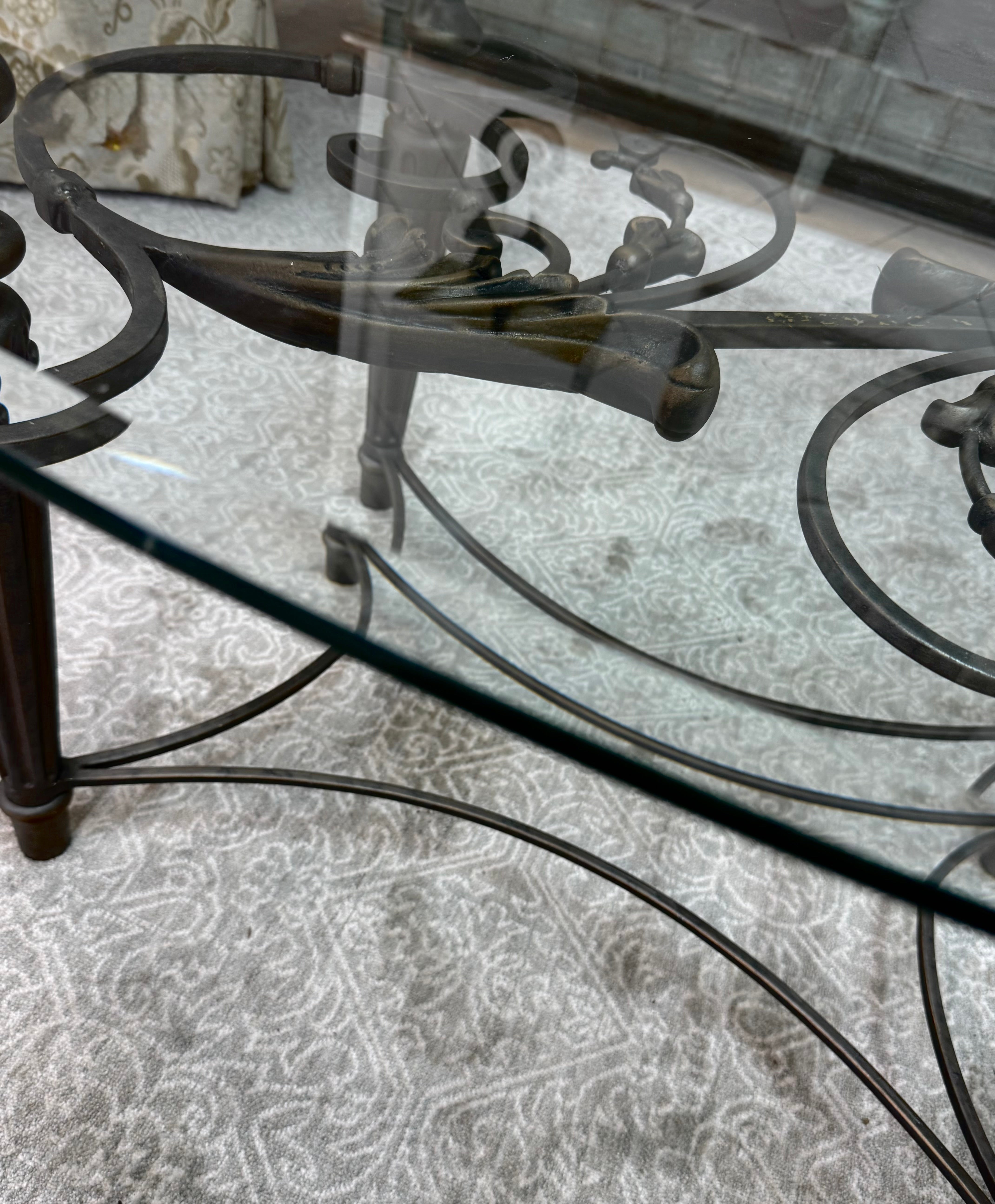 Charcoal Iron Scroll Glass-top Coffee Table