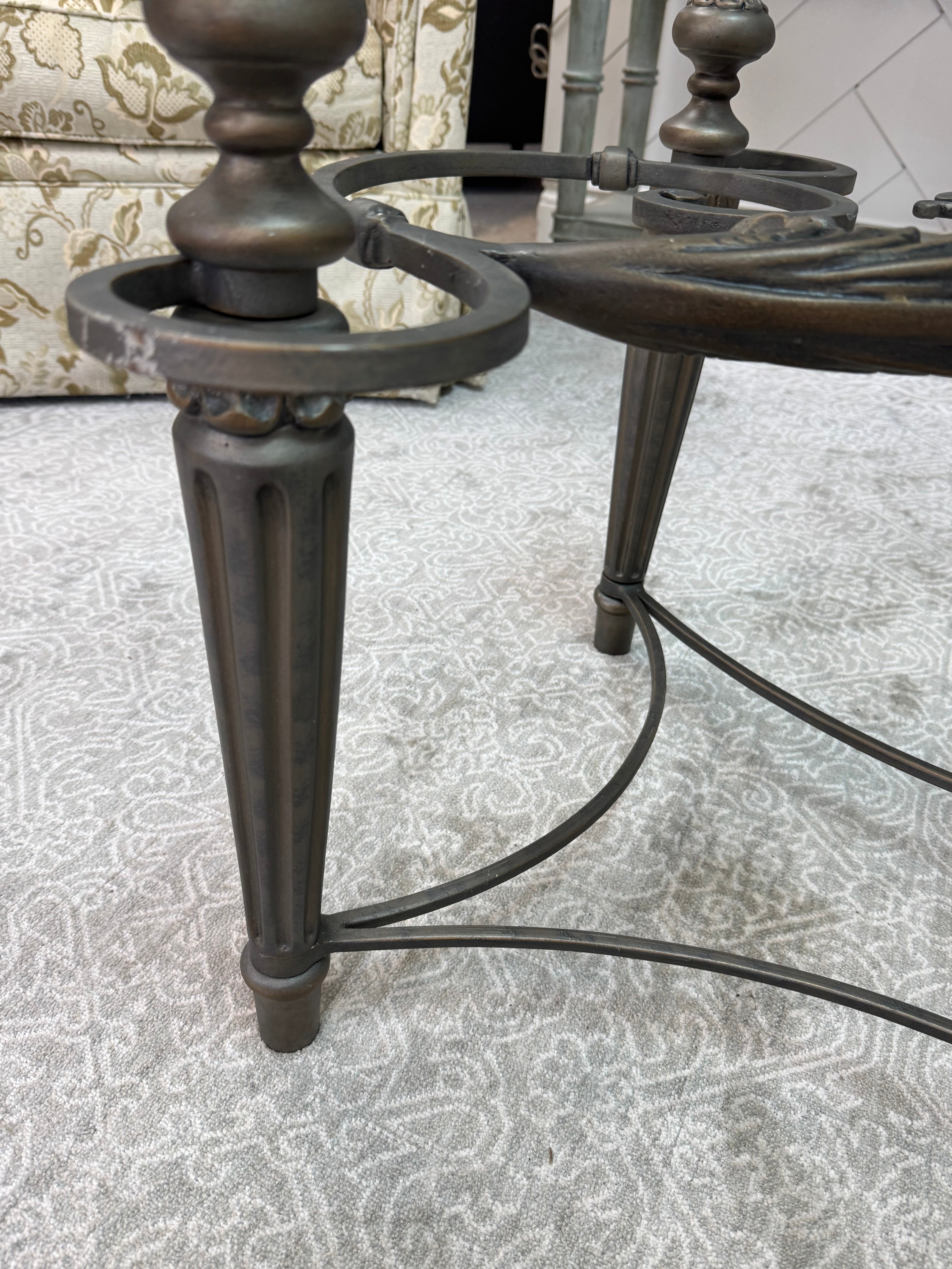 Charcoal Iron Scroll Glass-top Coffee Table