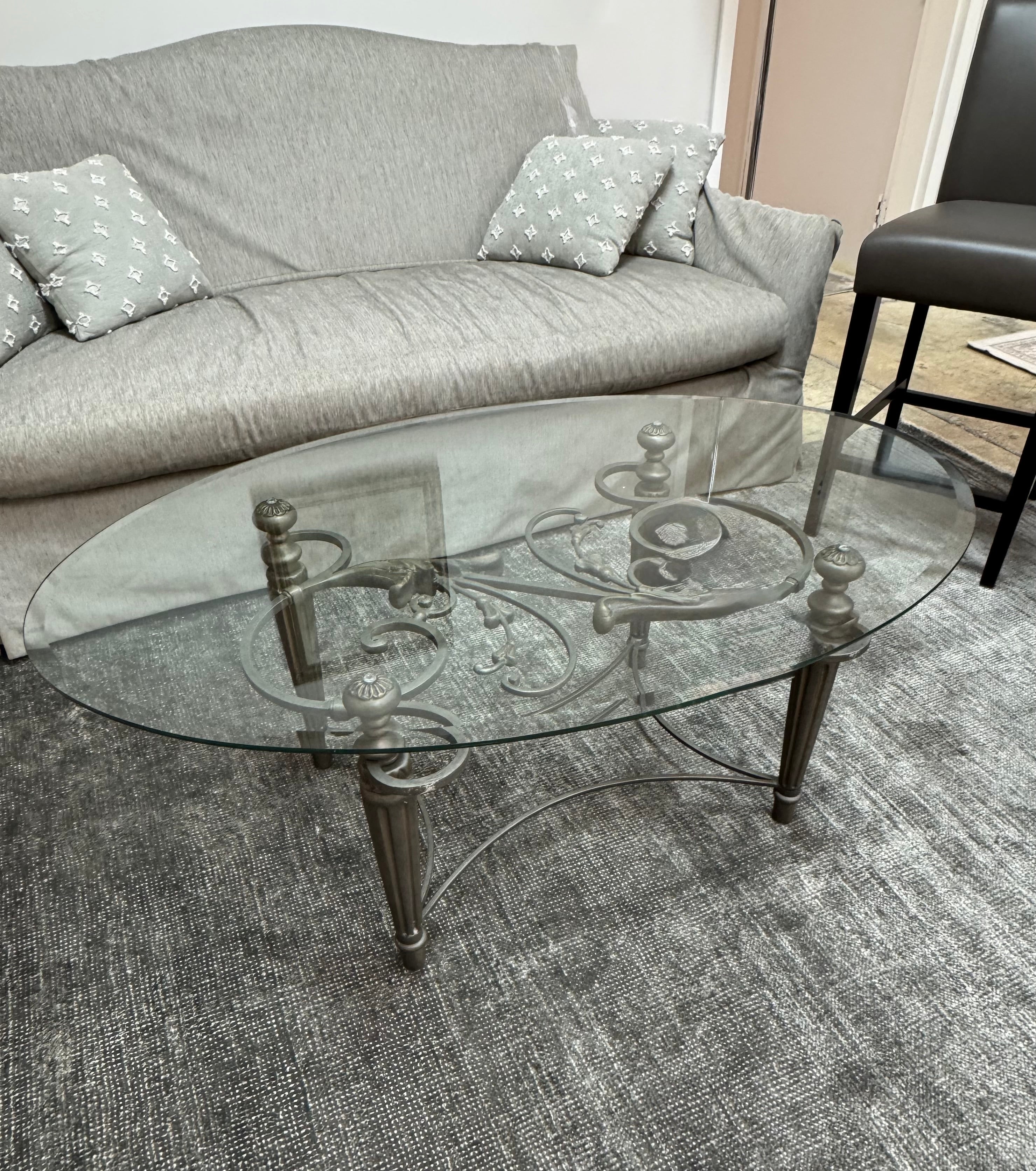 Charcoal Iron Scroll Glass-top Coffee Table