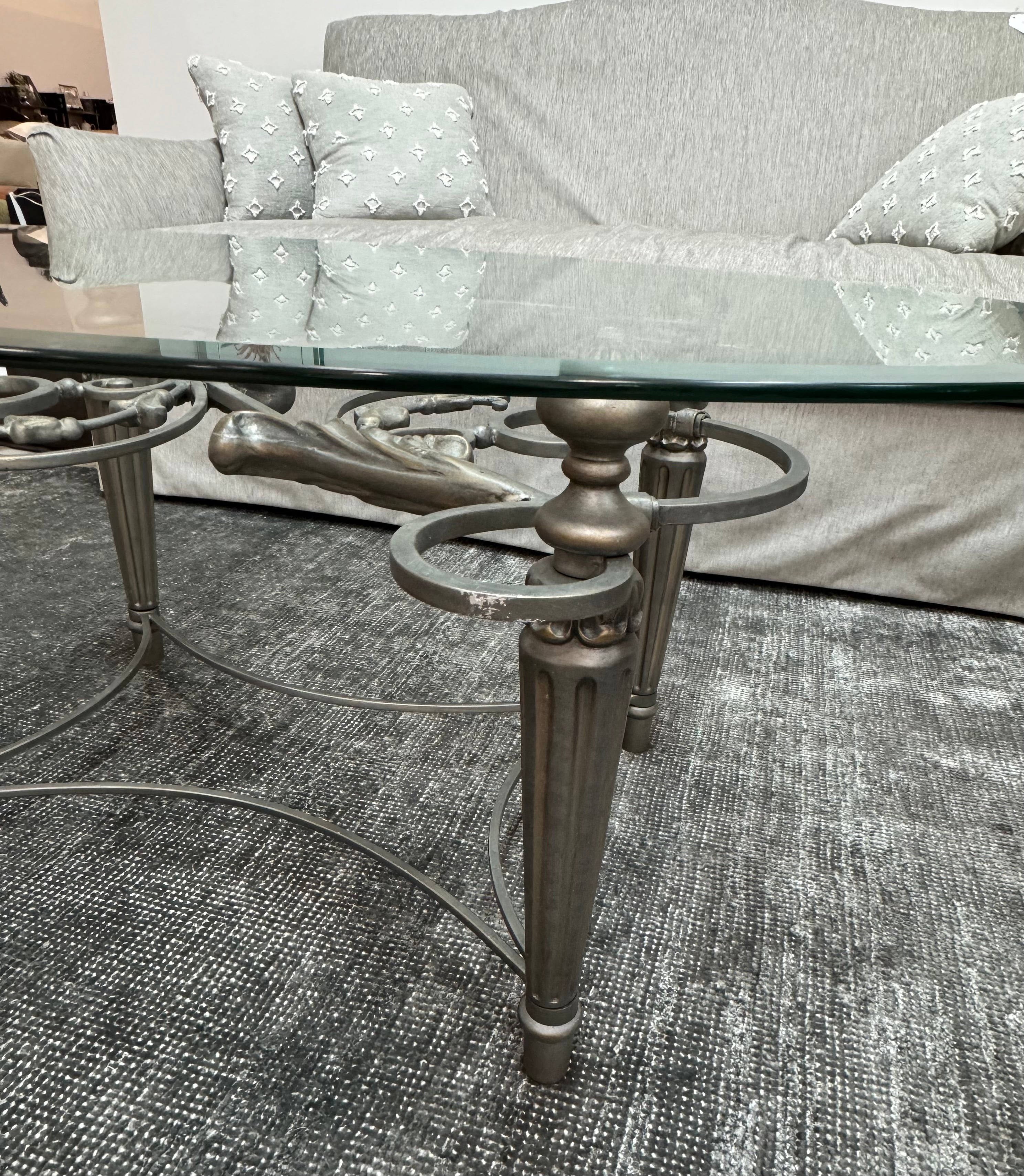 Charcoal Iron Scroll Glass-top Coffee Table