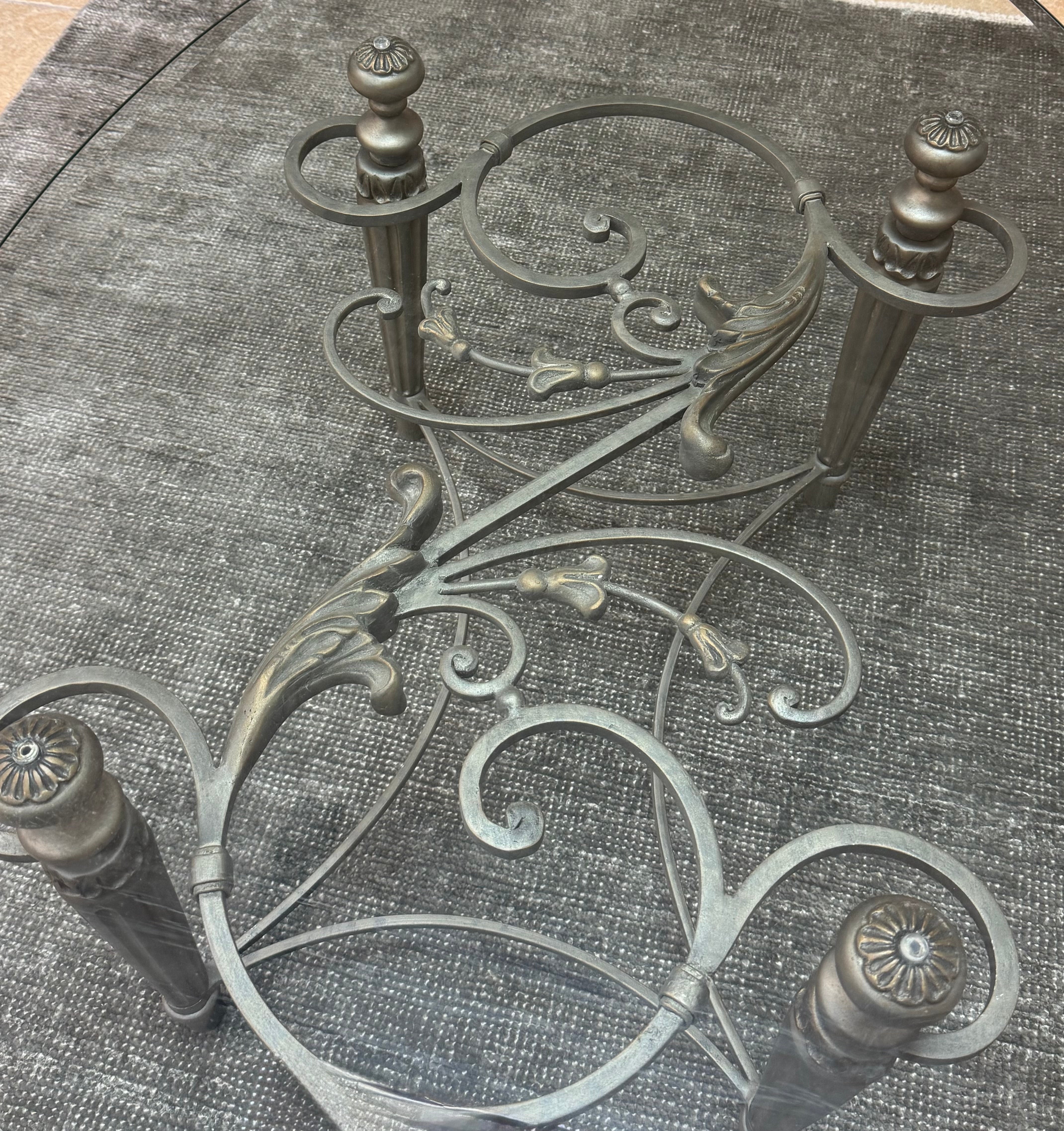 Charcoal Iron Scroll Glass-top Coffee Table