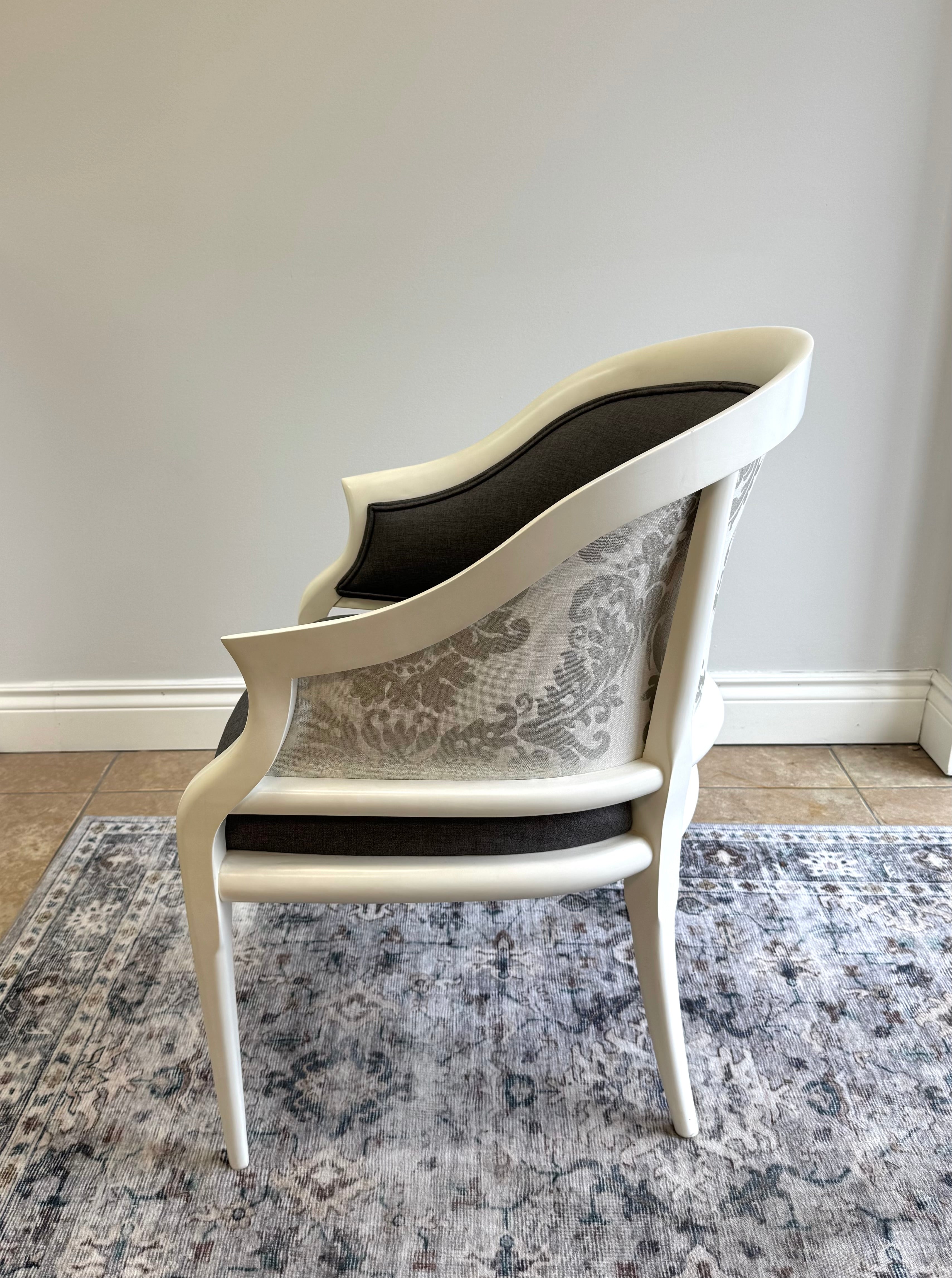 Charcoal Gray & Silver Damask Chair