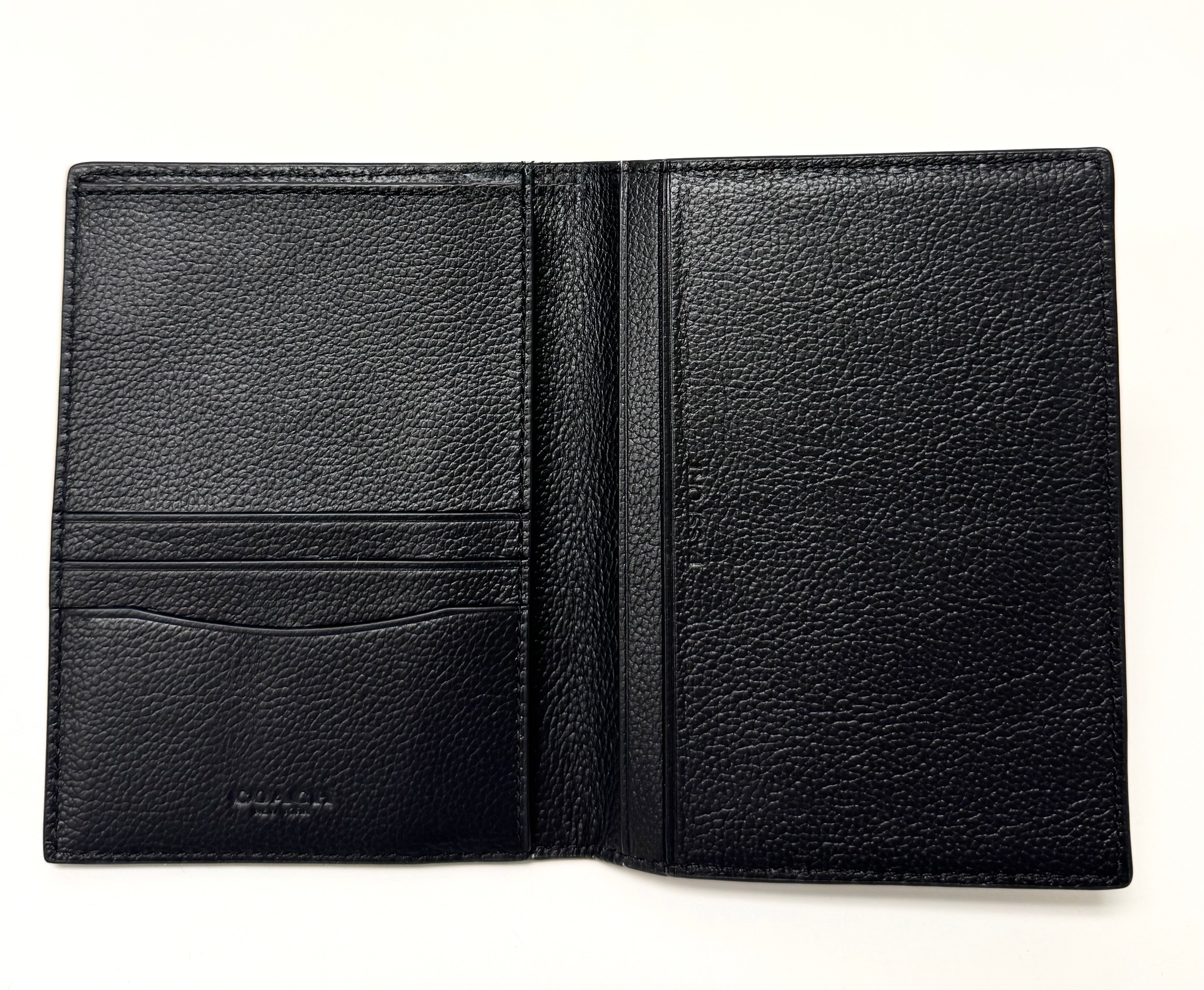 NEW COACH Black Pebble Leather Passport Case