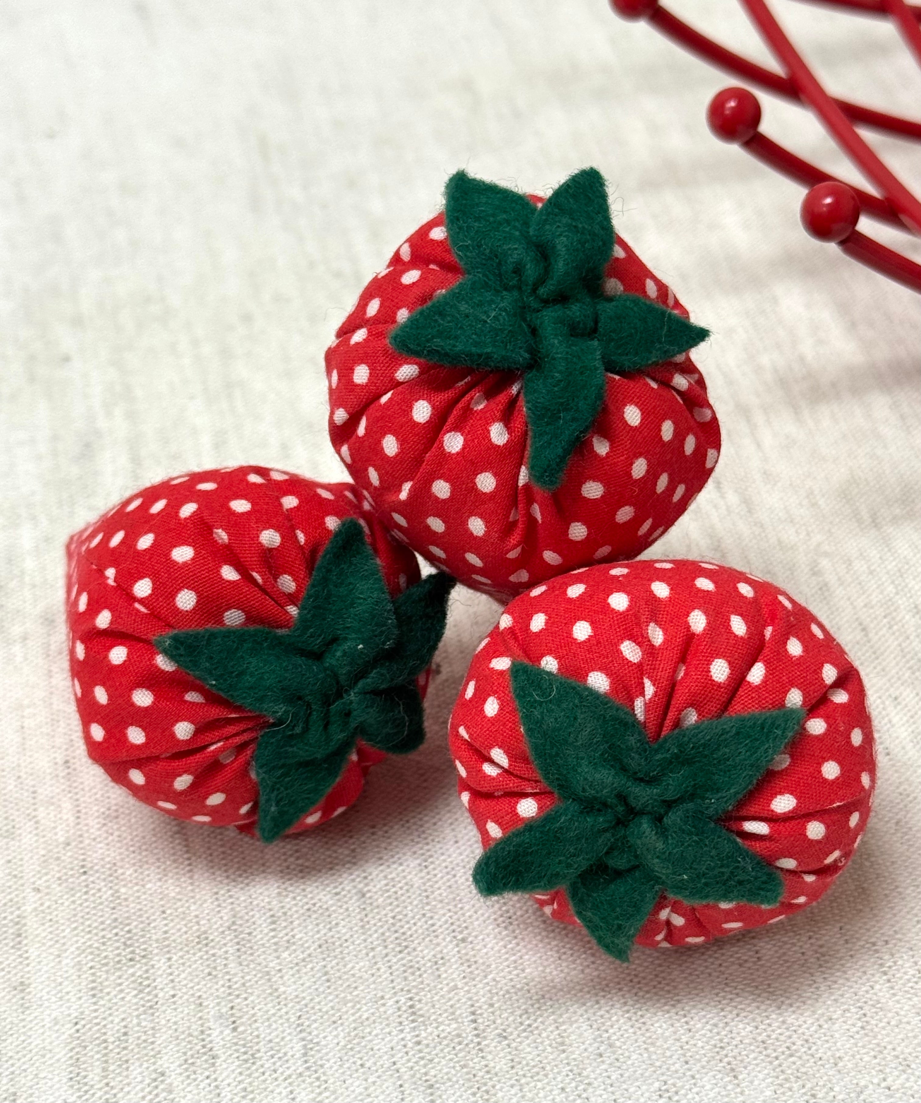 Vintage Hand-made Cloth Strawberries Set of 13