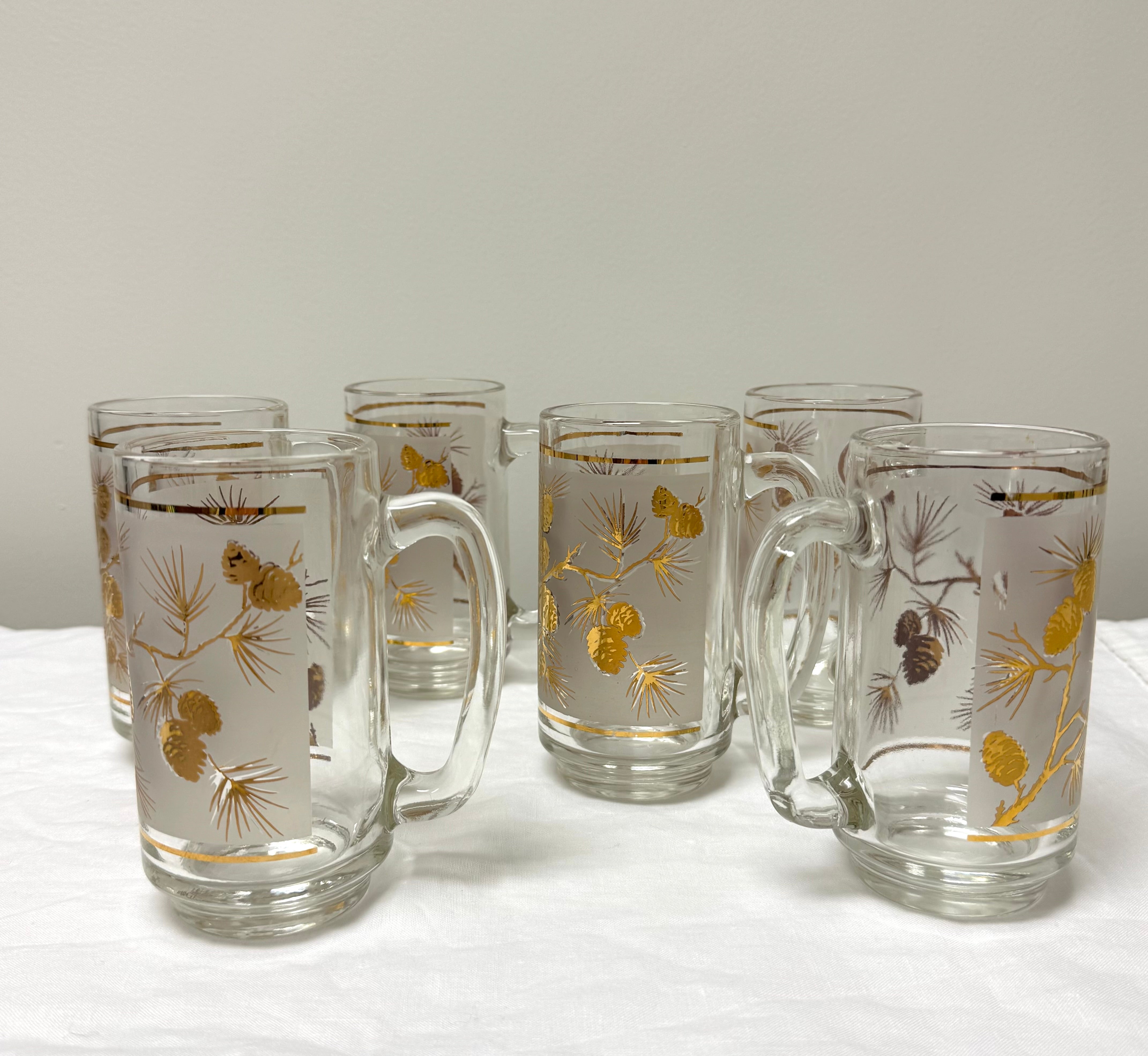 Vintage LIBBEY Pine Cone Frosted Beer Steins Set of 6