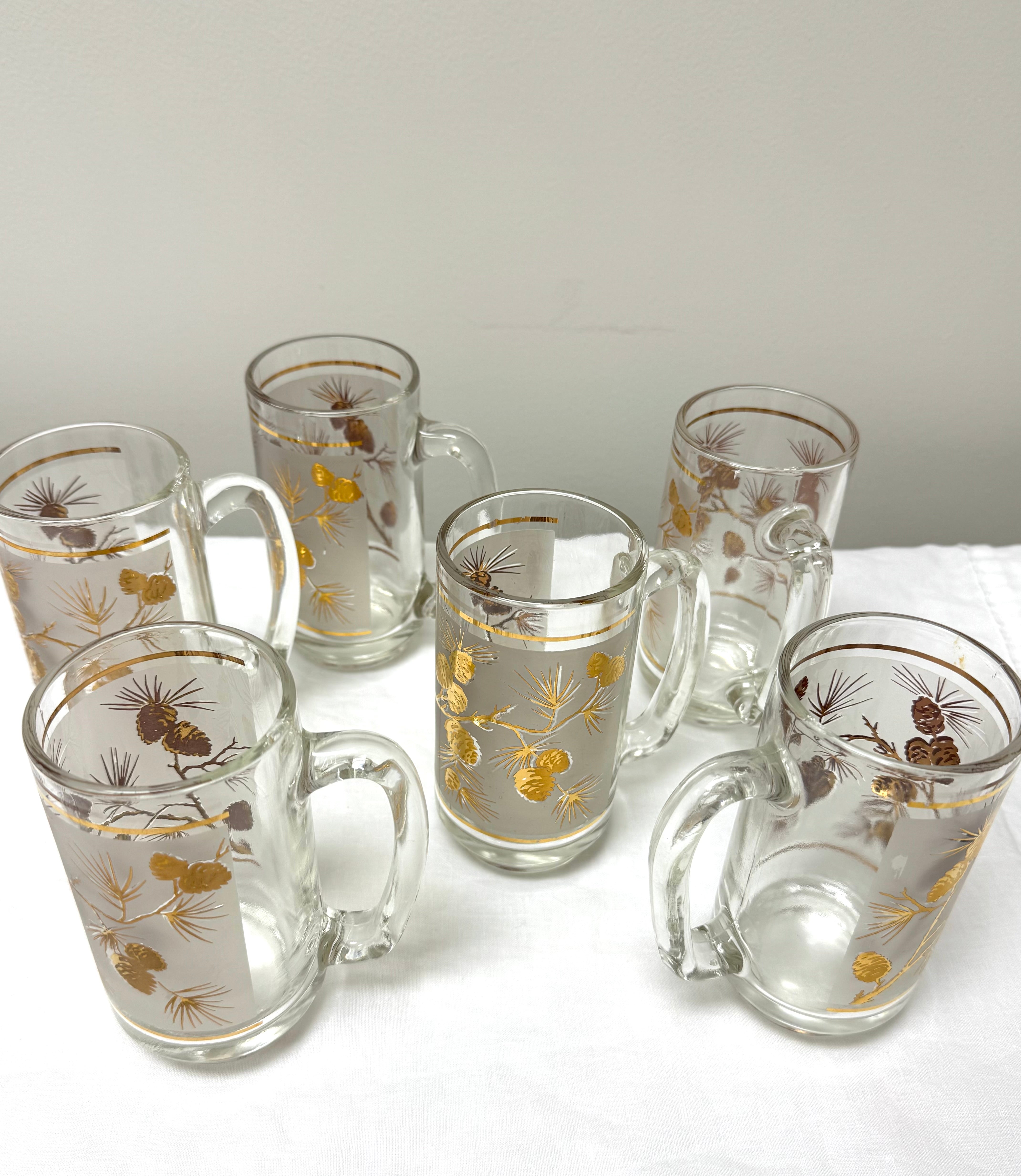 Vintage LIBBEY Pine Cone Frosted Beer Steins Set of 6