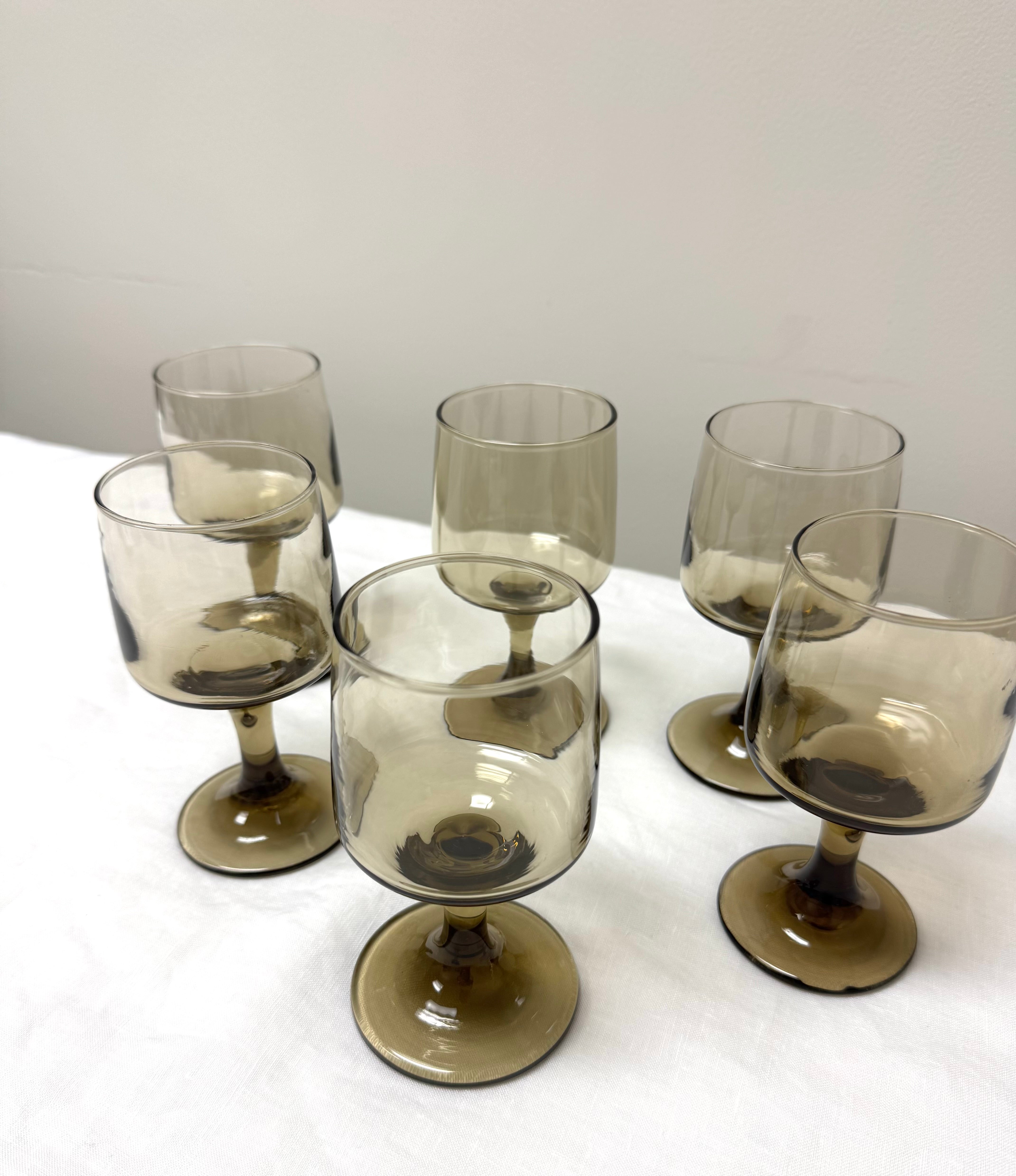 Vintage LIBBEY Tawny Smoke Wine Glasses Set of 6
