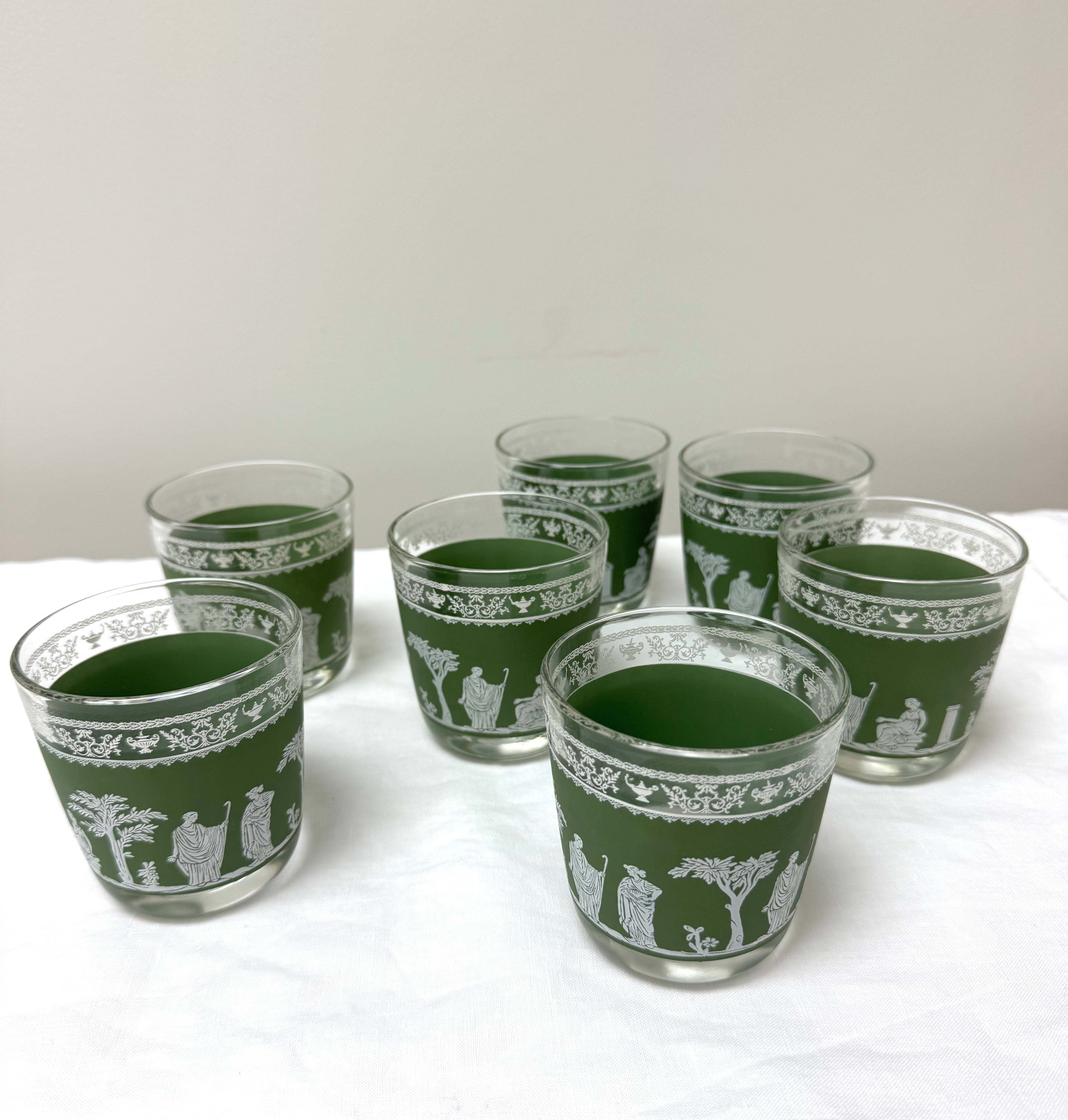 Vintage JEANETTE Green Low Balls Set of 7