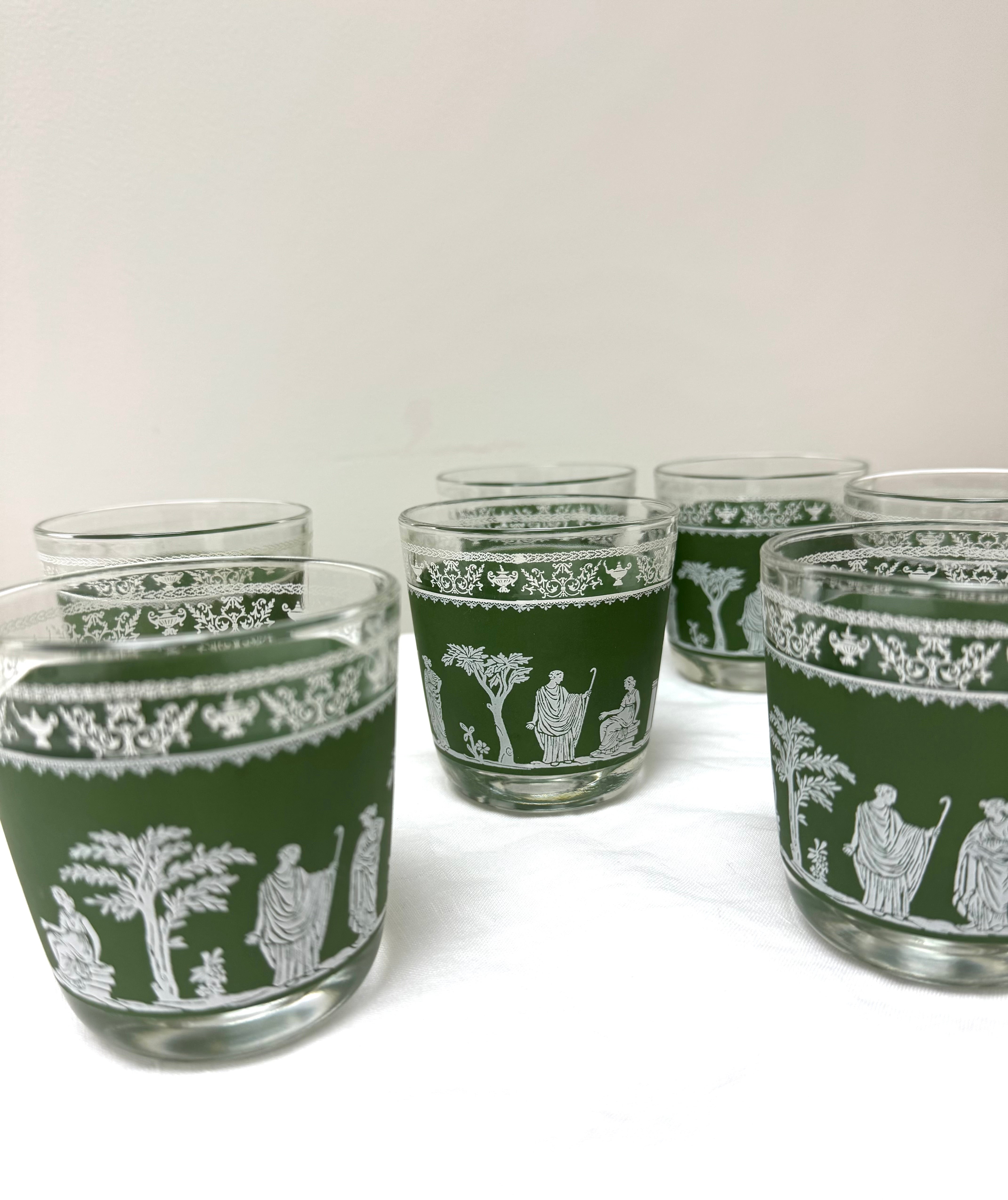 Vintage JEANETTE Green Low Balls Set of 7