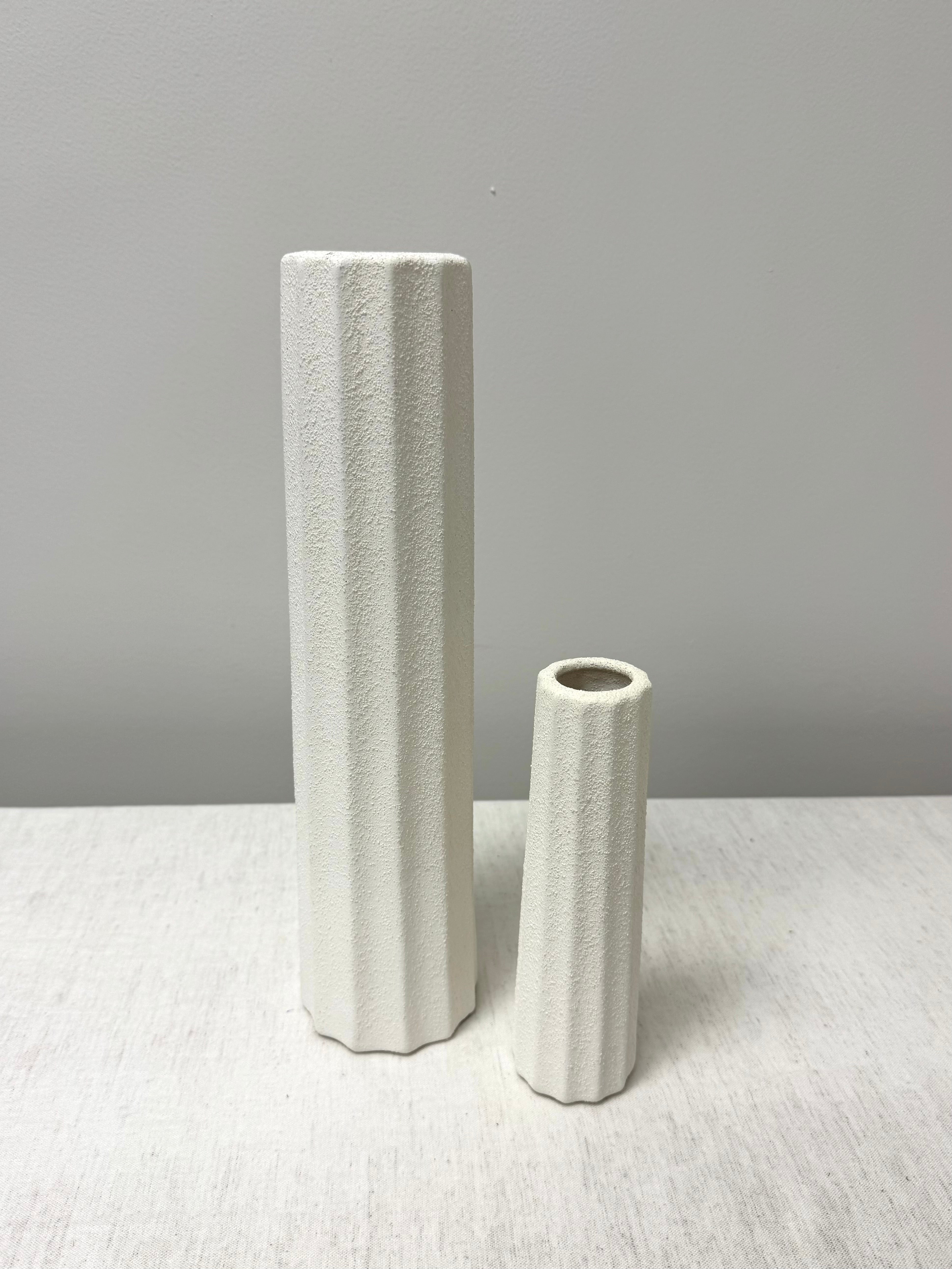 Matte White Ribbed Vases Set of 2