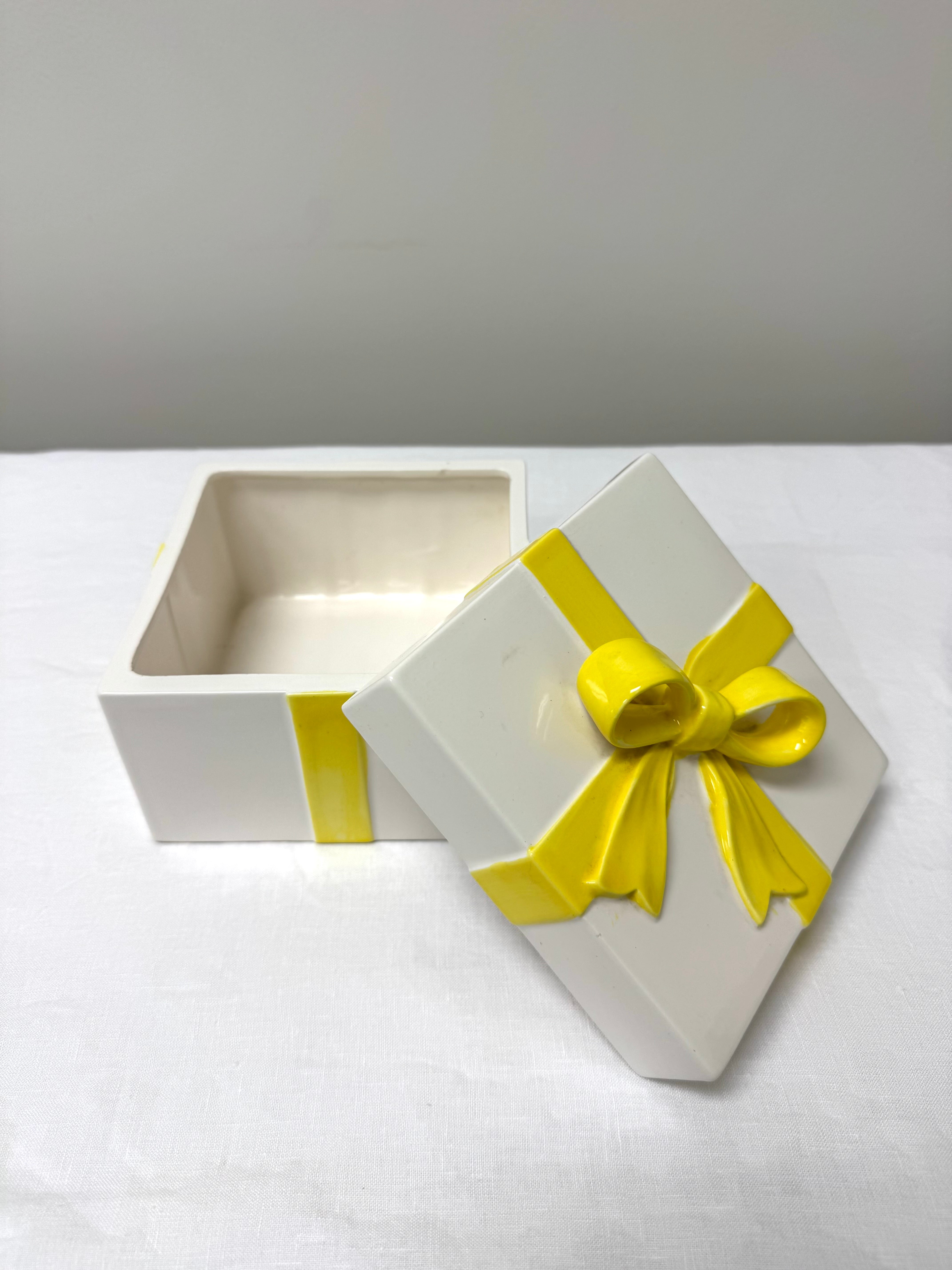 White Ceramic Box with Yellow Bow