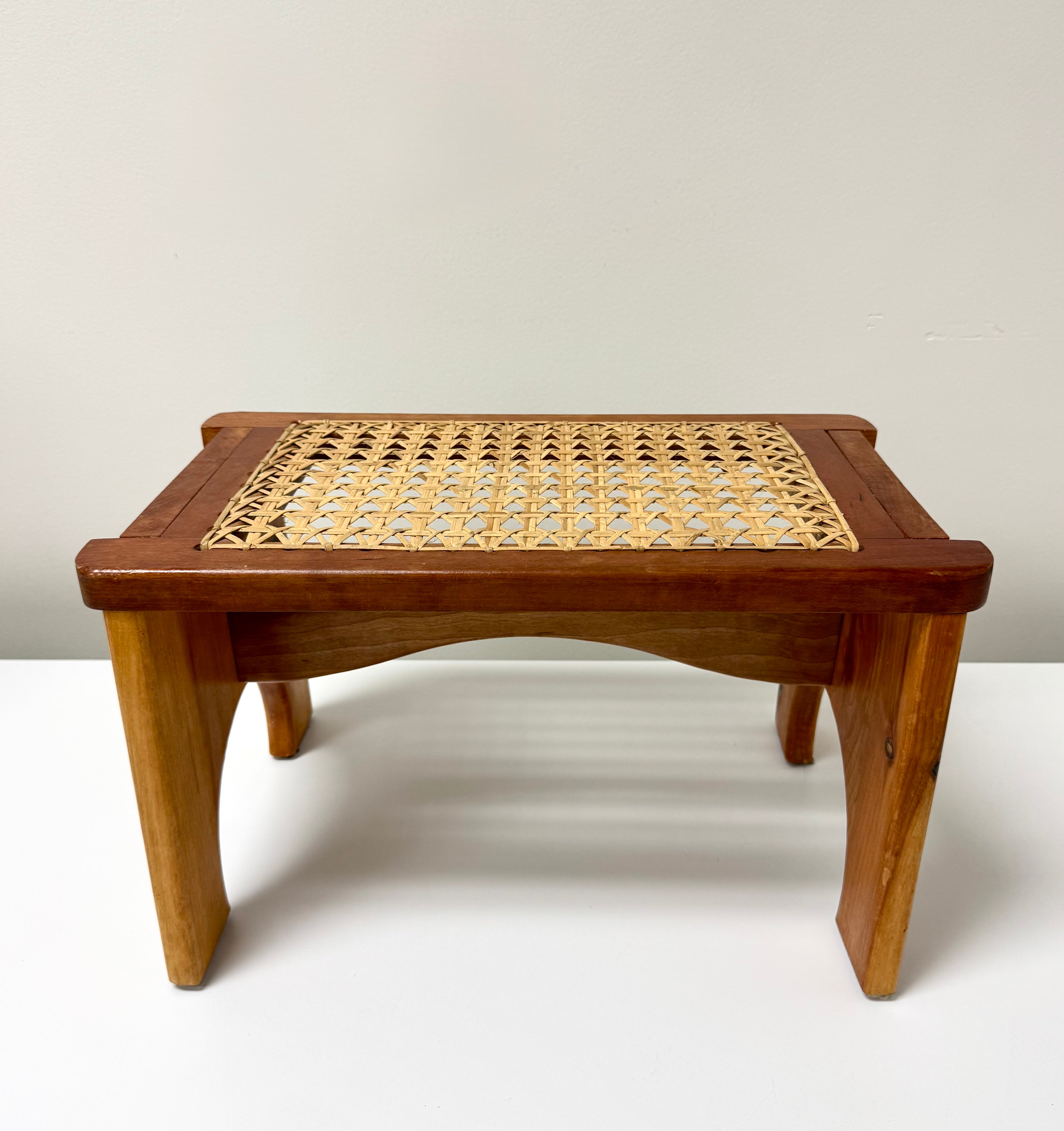 Wooden Stool with Woven Rattan Top