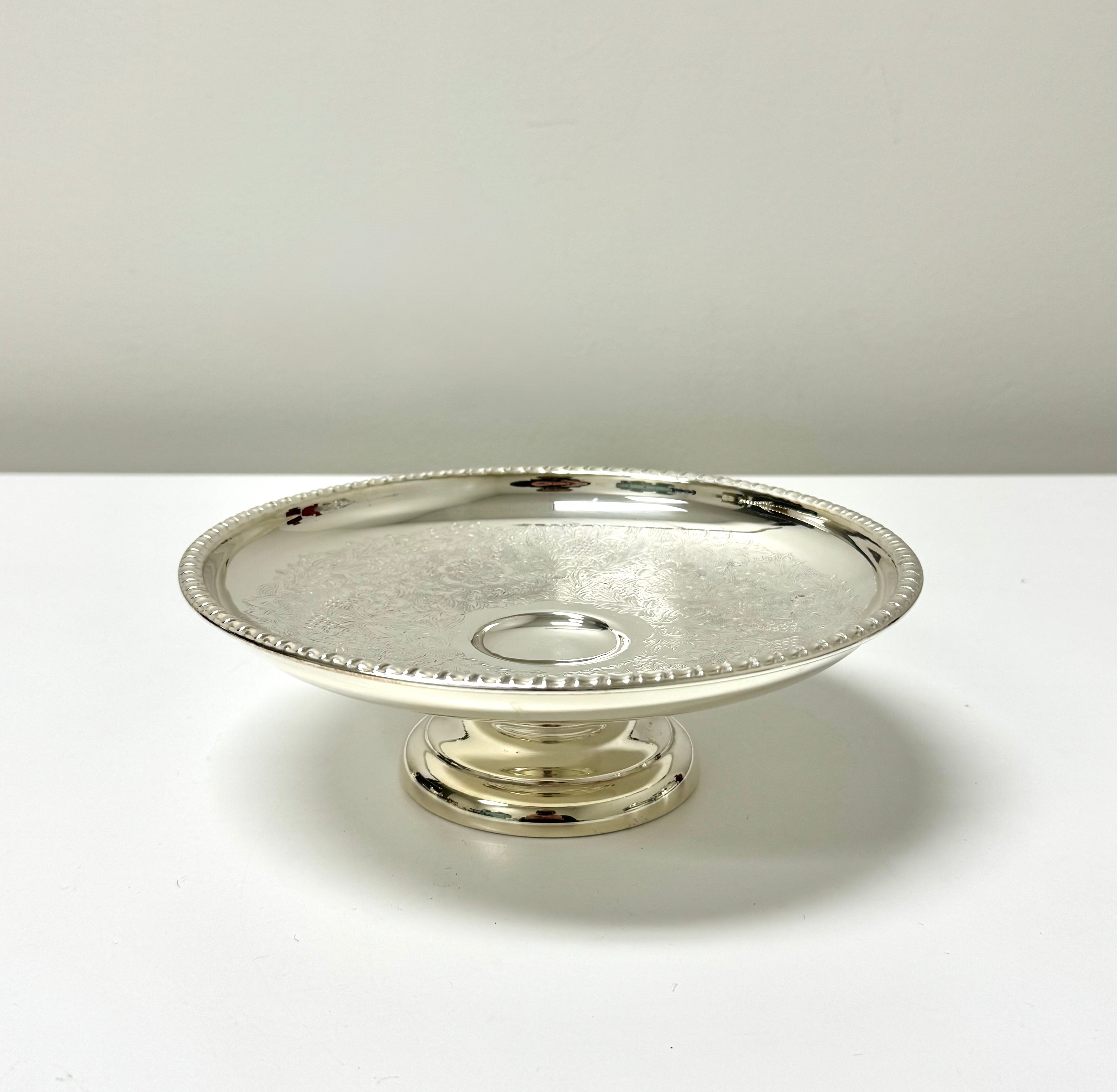 Vintage Etched Silverplate Pedestal Dish