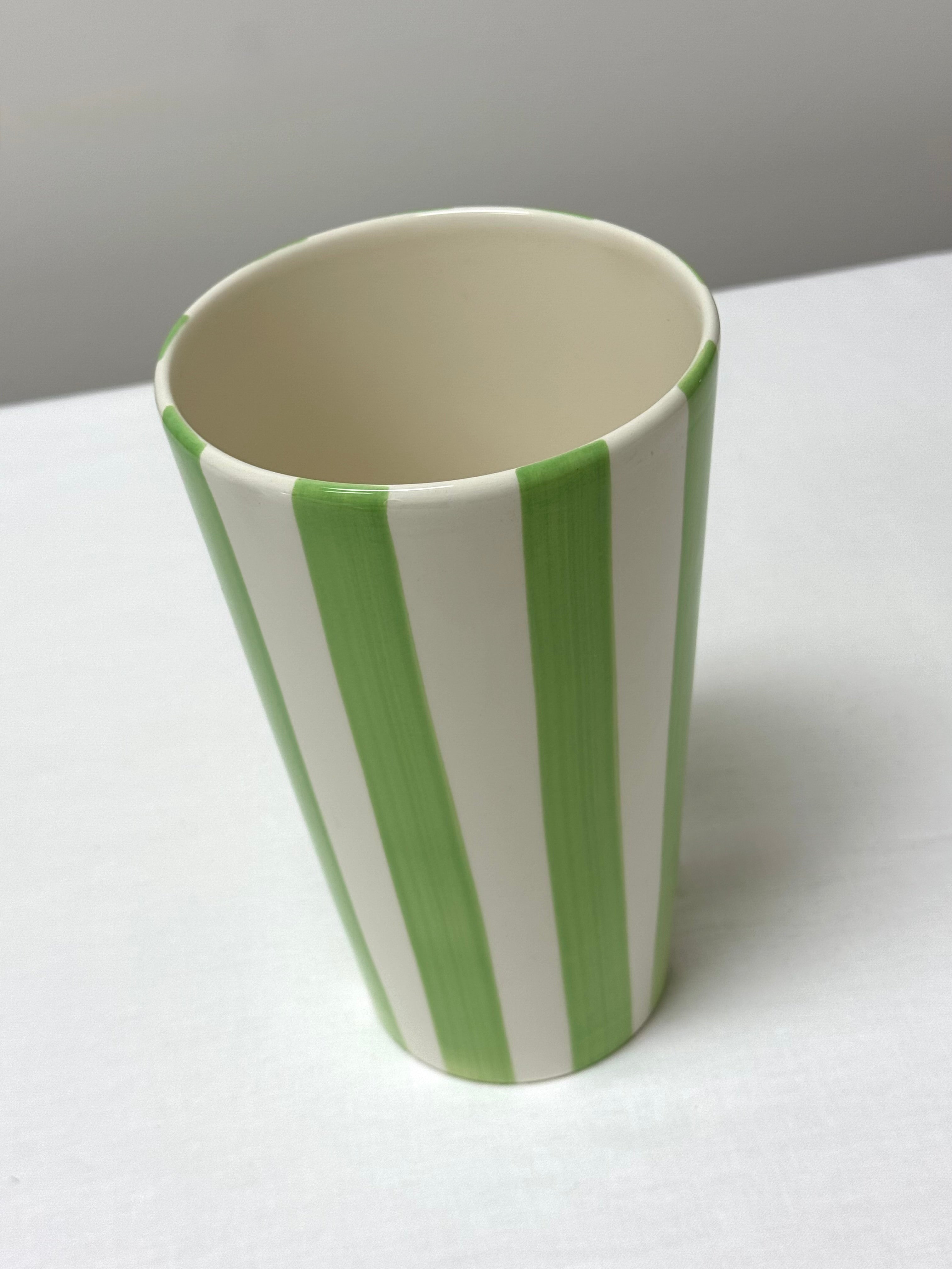 Apple Green Striped 8" Vase