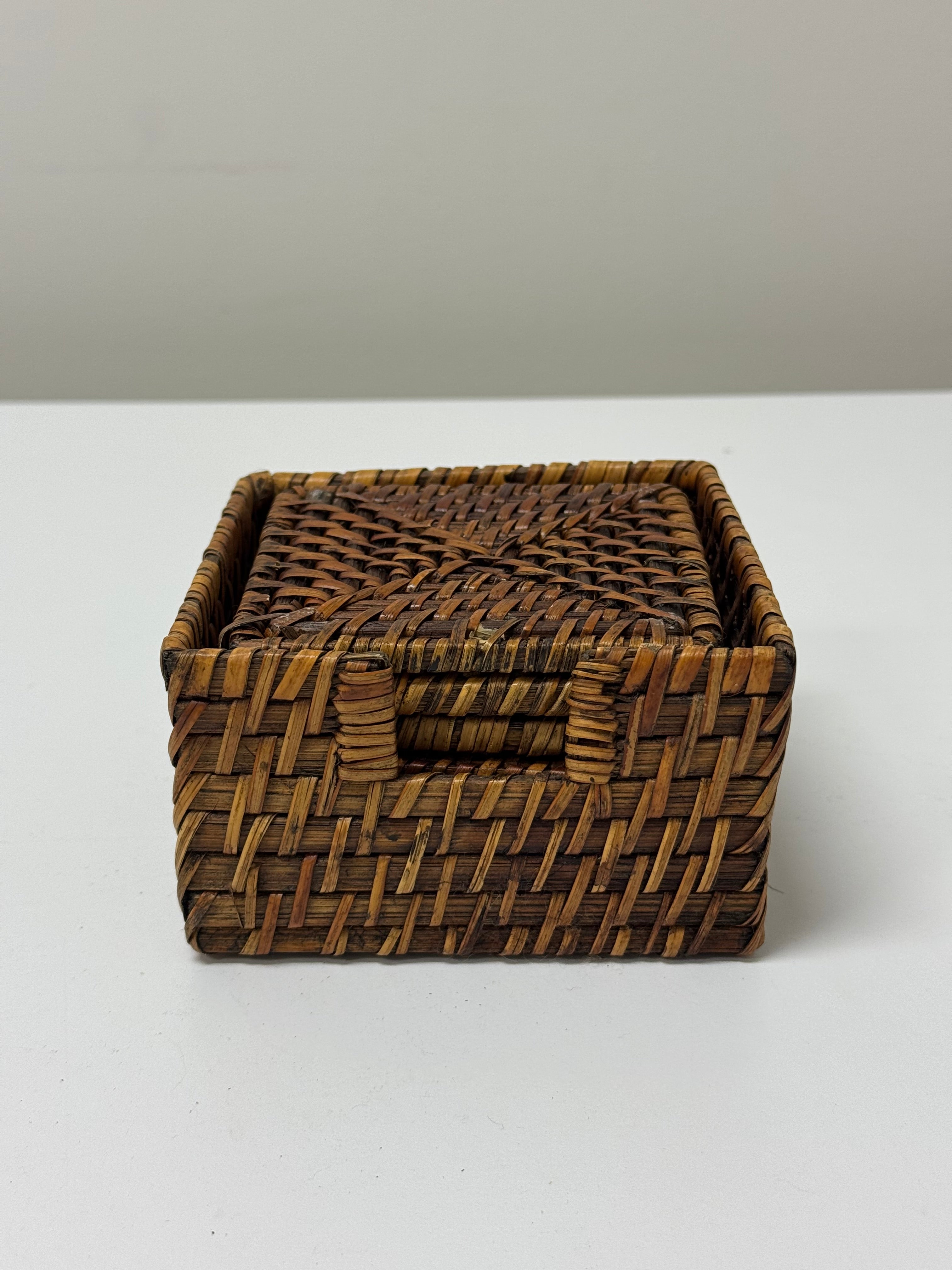 Rattan Coasters with Caddy Set of 6