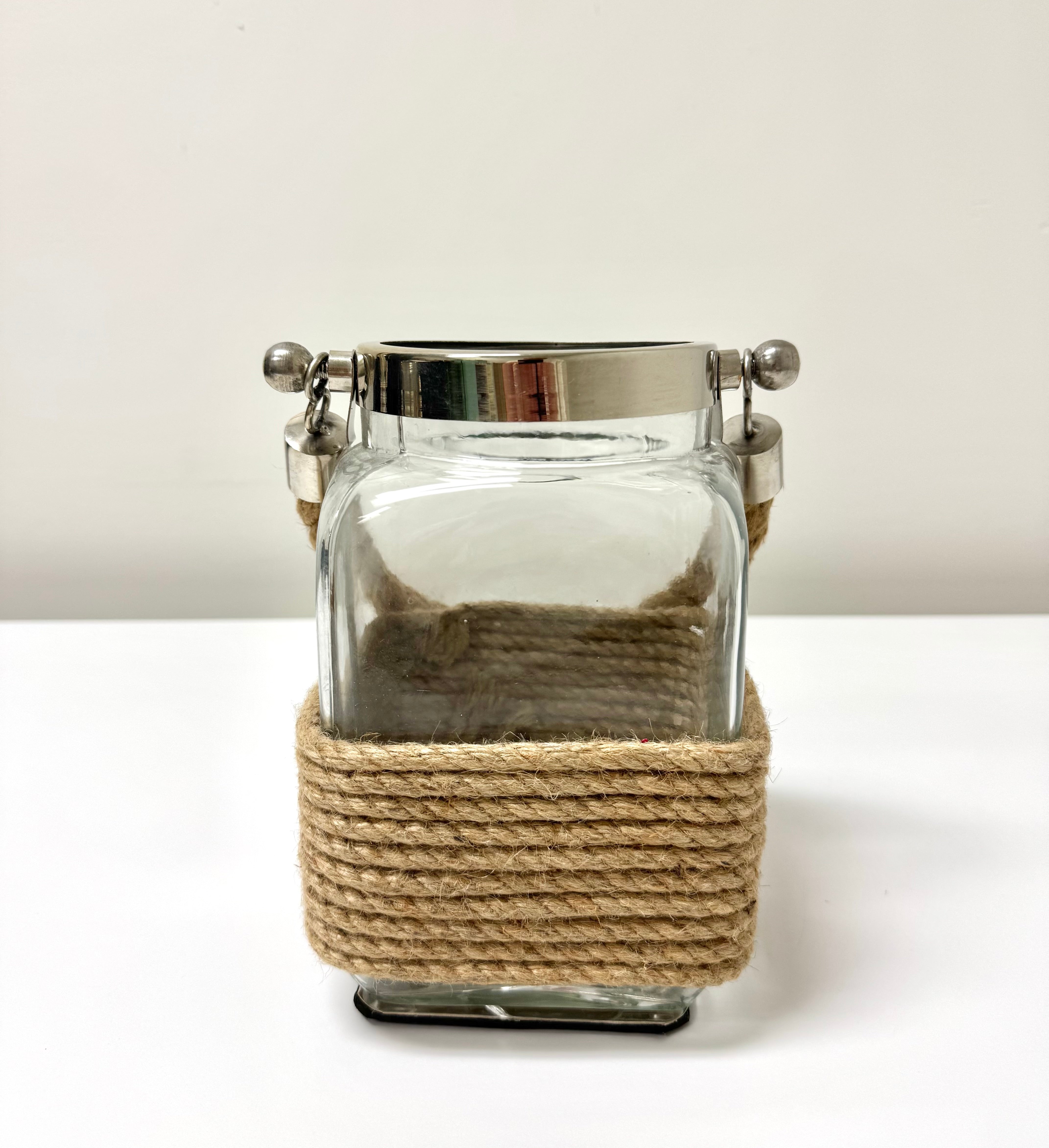 Nautical Rope-wrapped Square Glass Jar