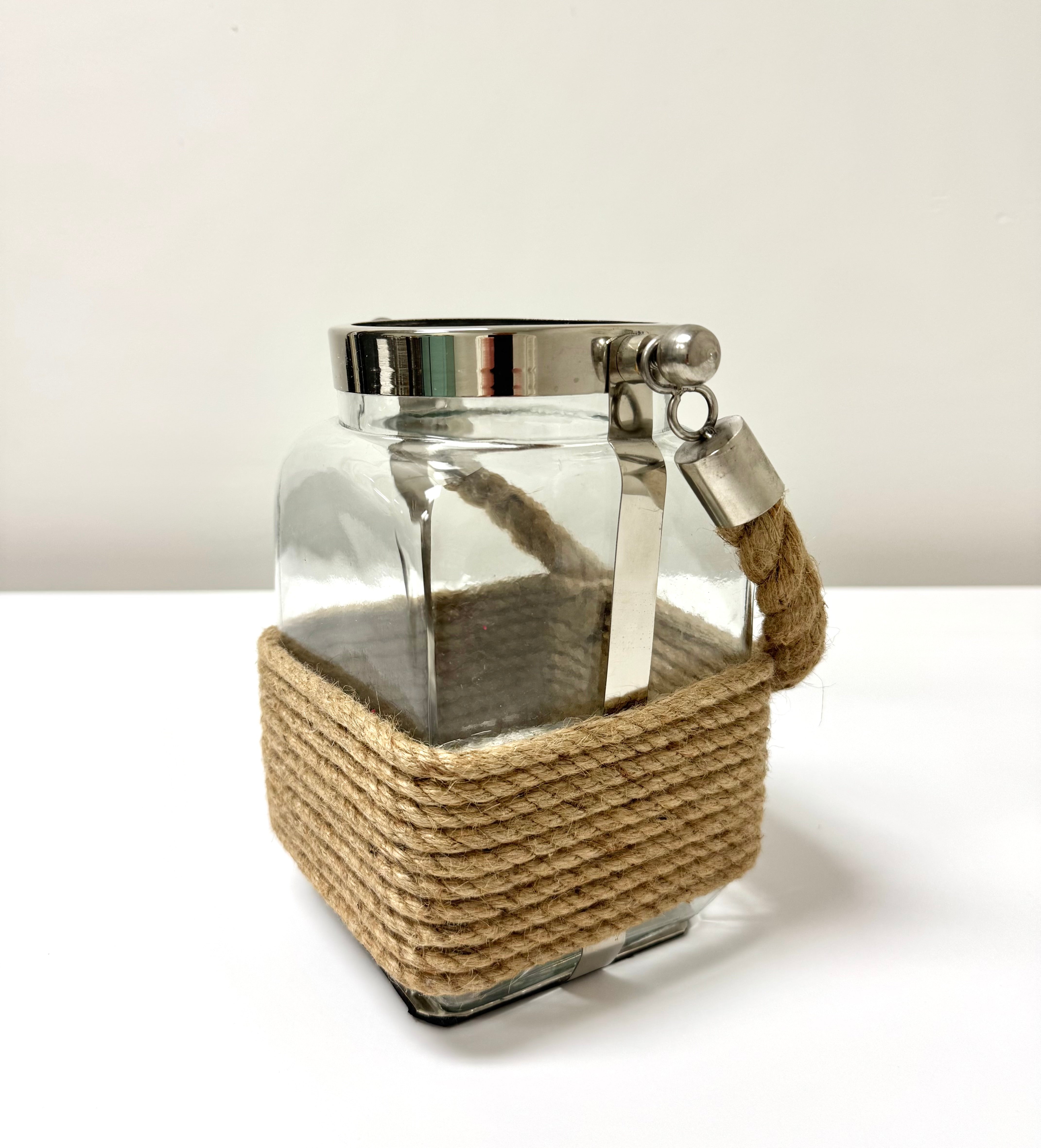 Nautical Rope-wrapped Square Glass Jar
