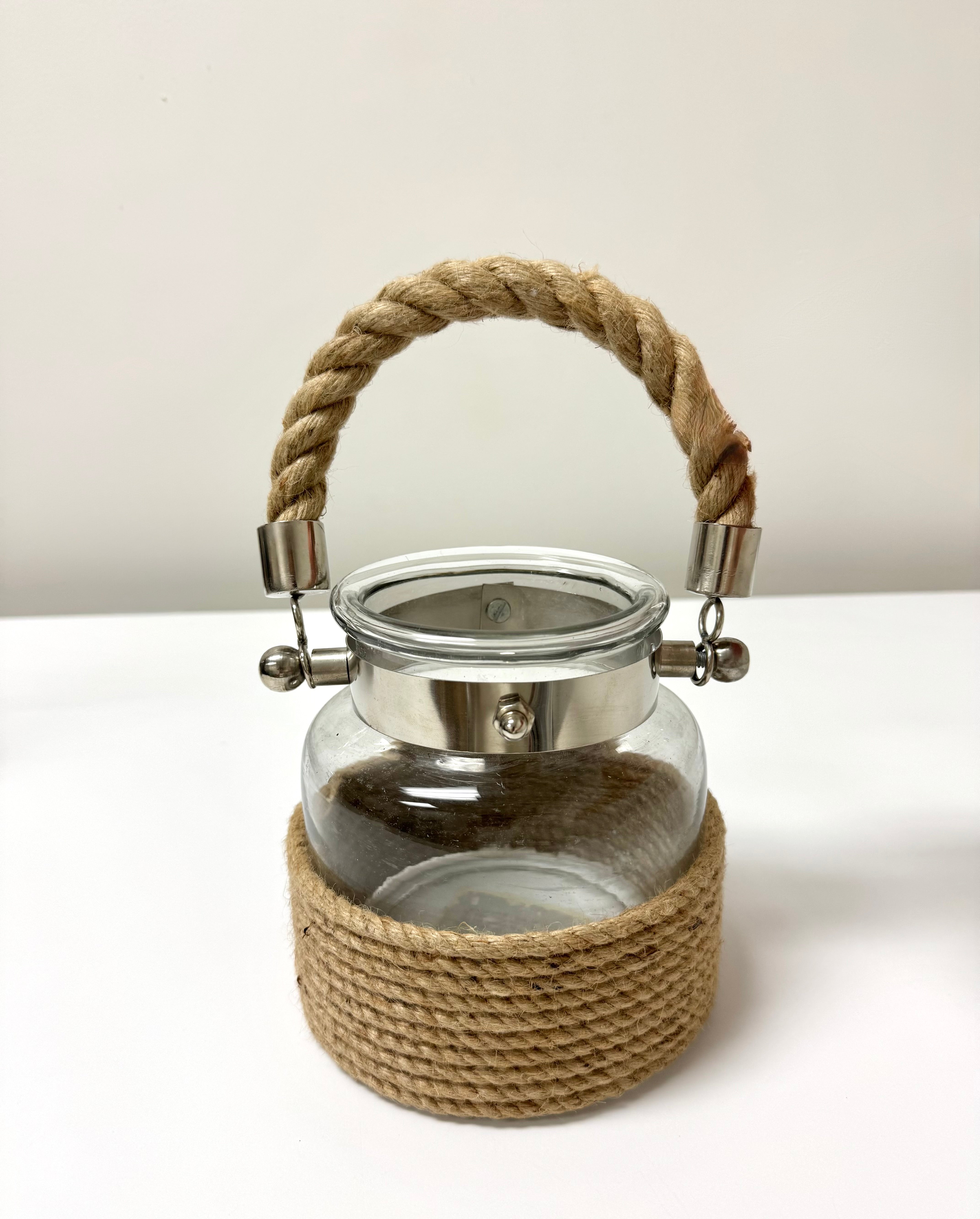 Nautical Rope-wrapped Round Glass Jar
