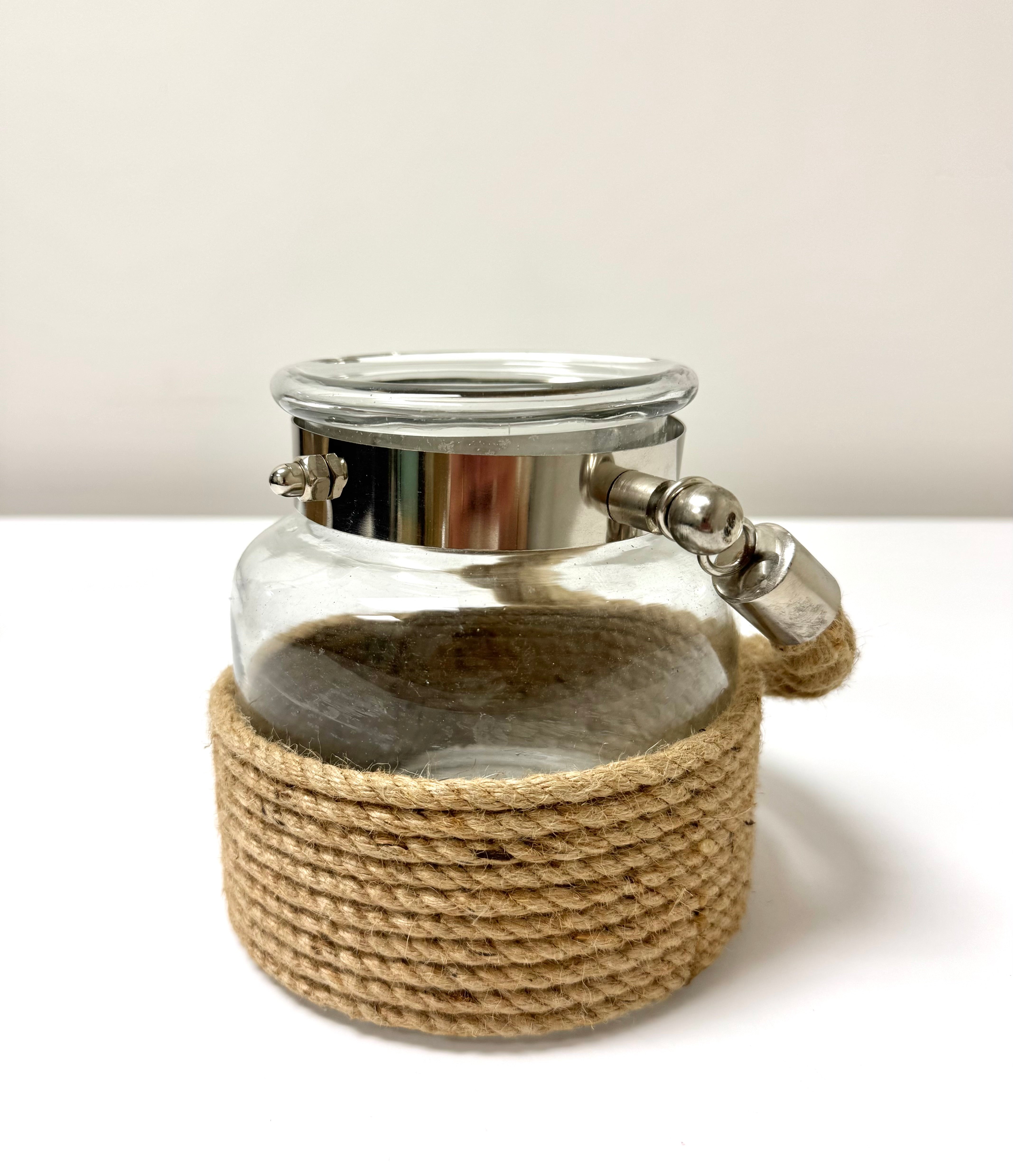 Nautical Rope-wrapped Round Glass Jar