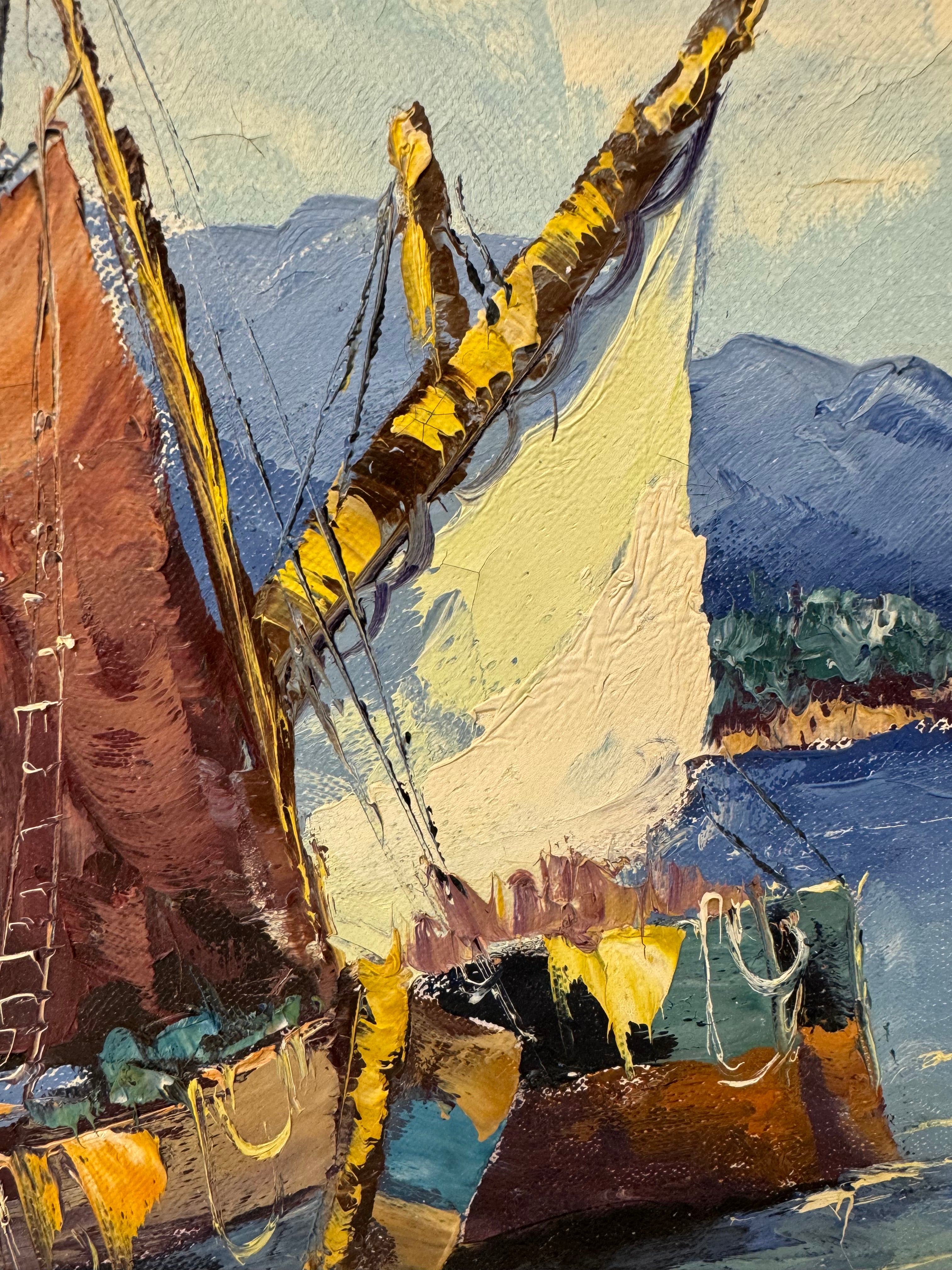 Vintage Camprio Coastal Village Original Oil