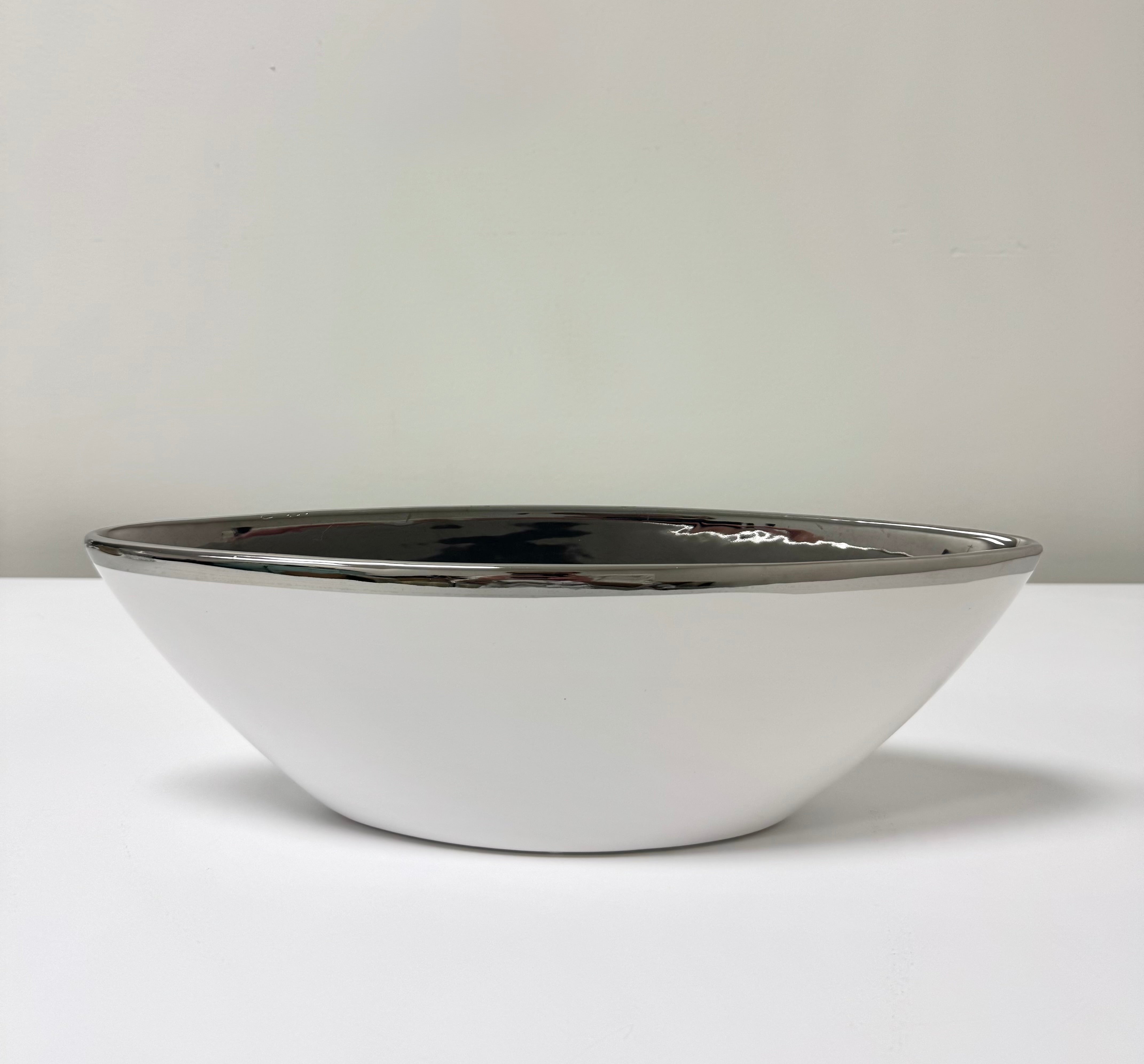 White & Platinum Ceramic Boat Bowl