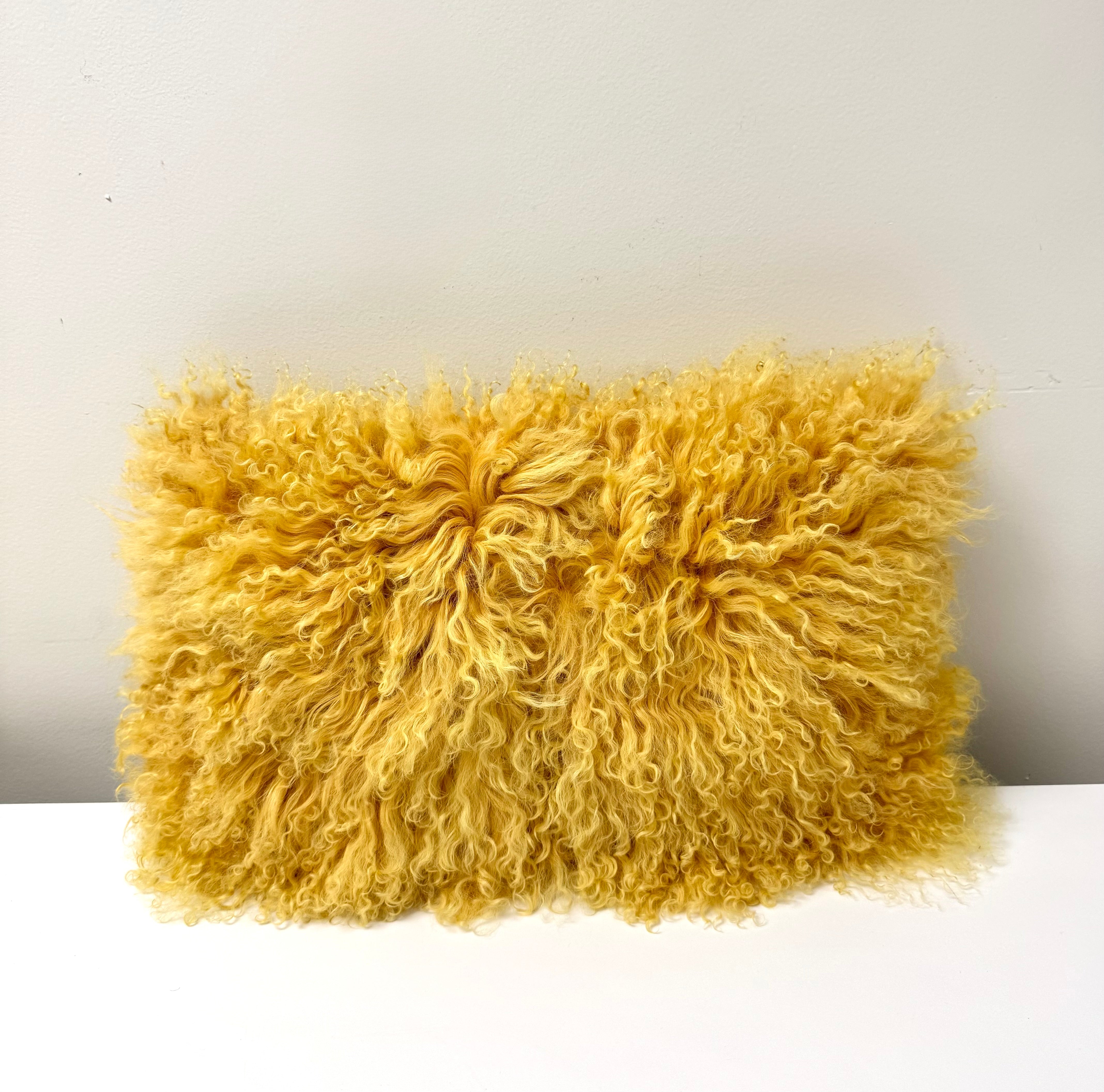 Mustard Yellow Mongolian Lamb 20" x 12" Pillow