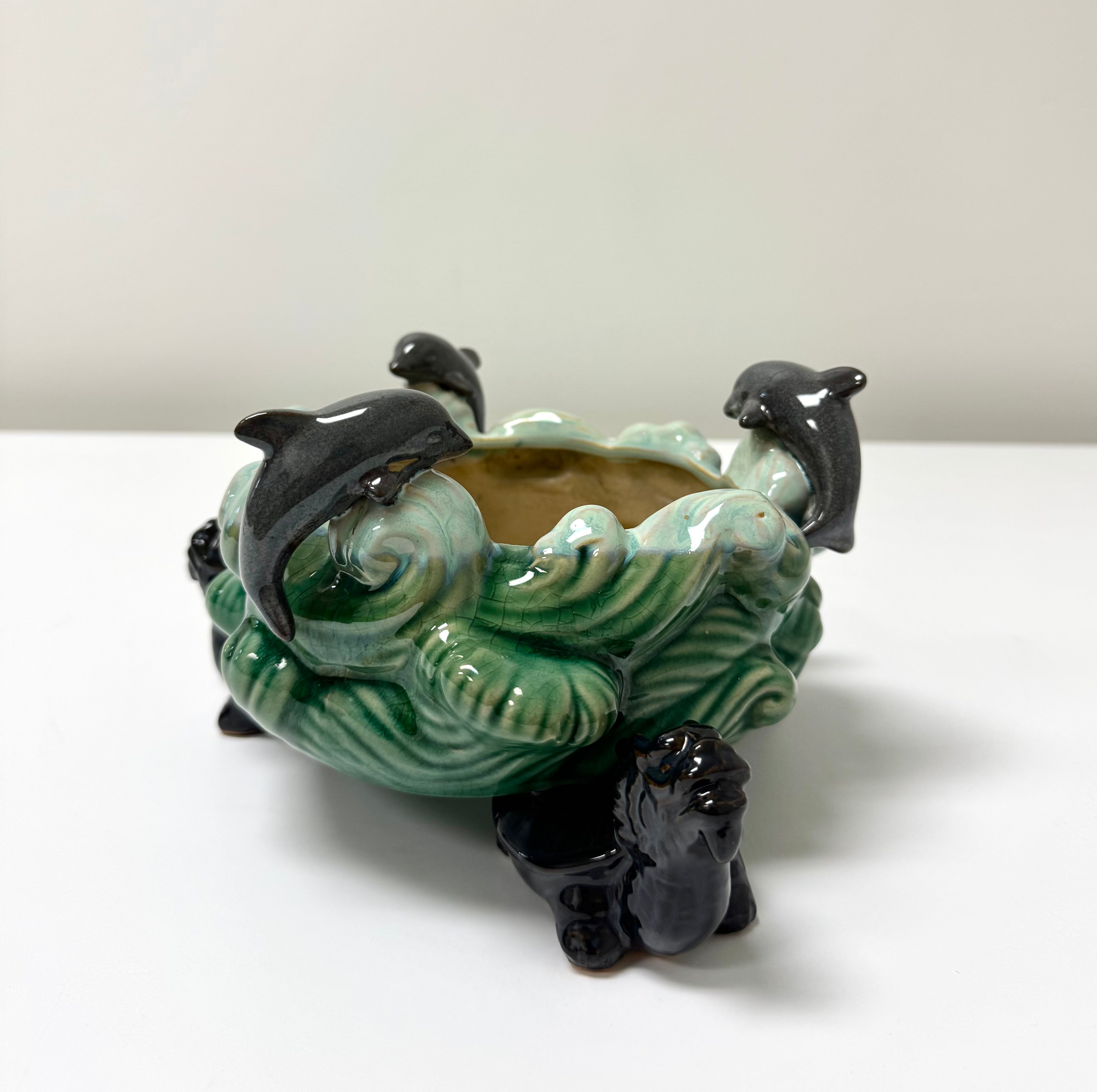 Vintage 'Dolphins Jumping Waves' Footed Bowl