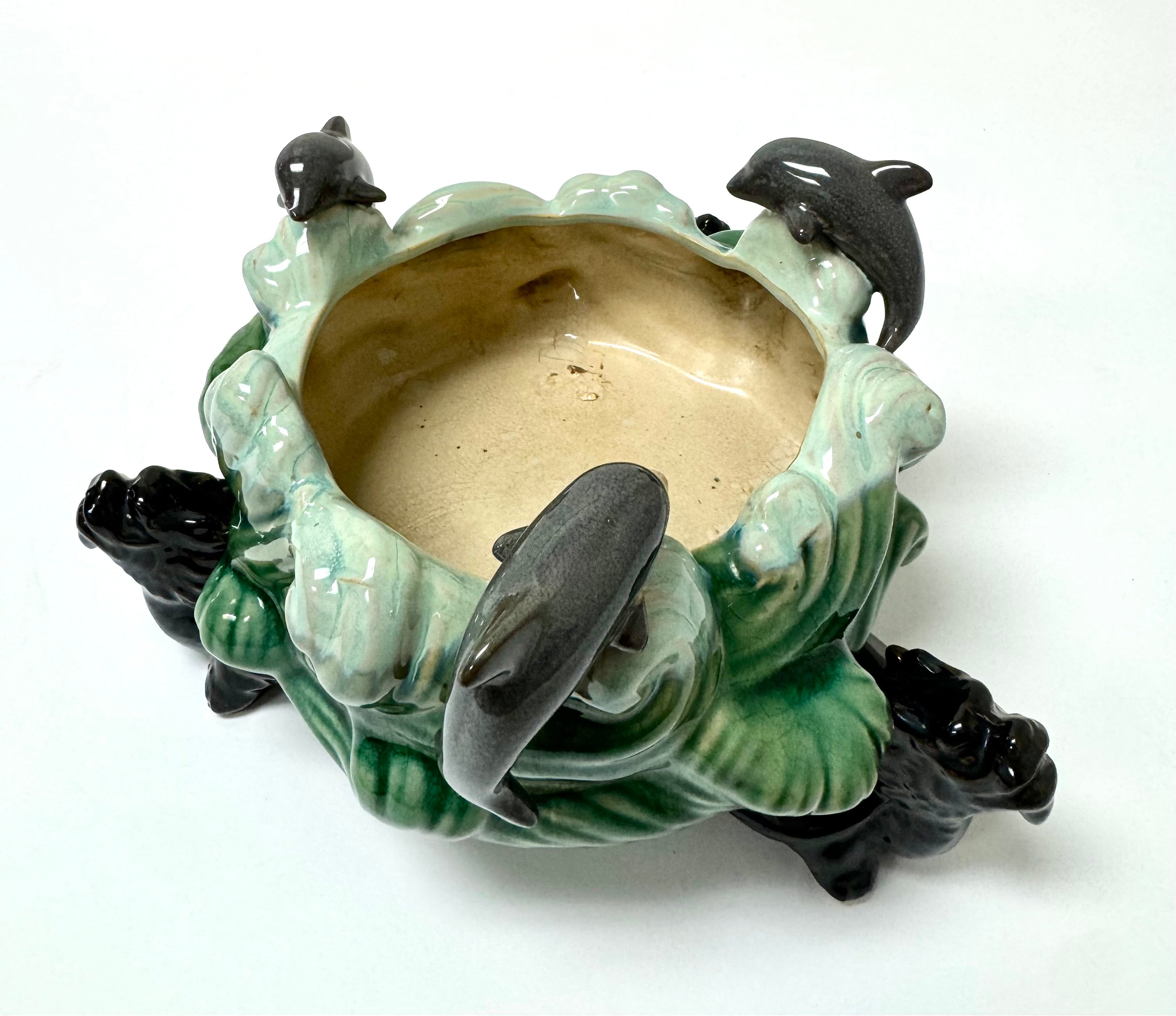 Vintage 'Dolphins Jumping Waves' Footed Bowl