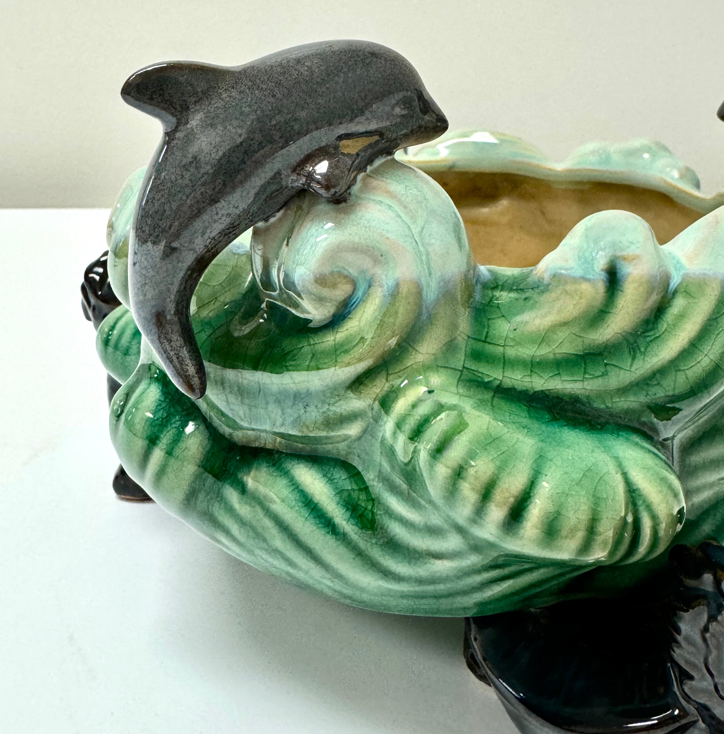 Vintage 'Dolphins Jumping Waves' Footed Bowl