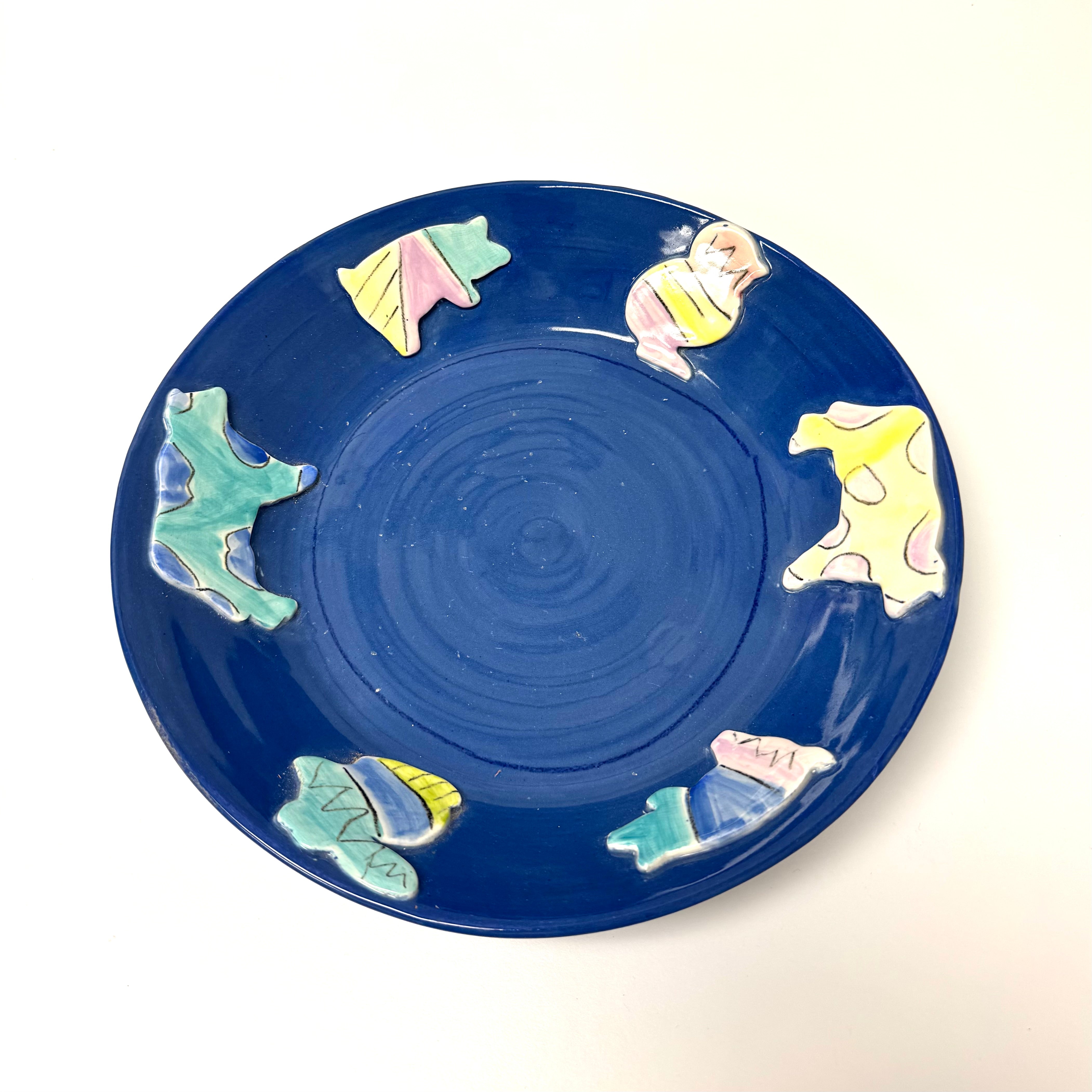 Hand-made Blue Ceramic 12" Bowl