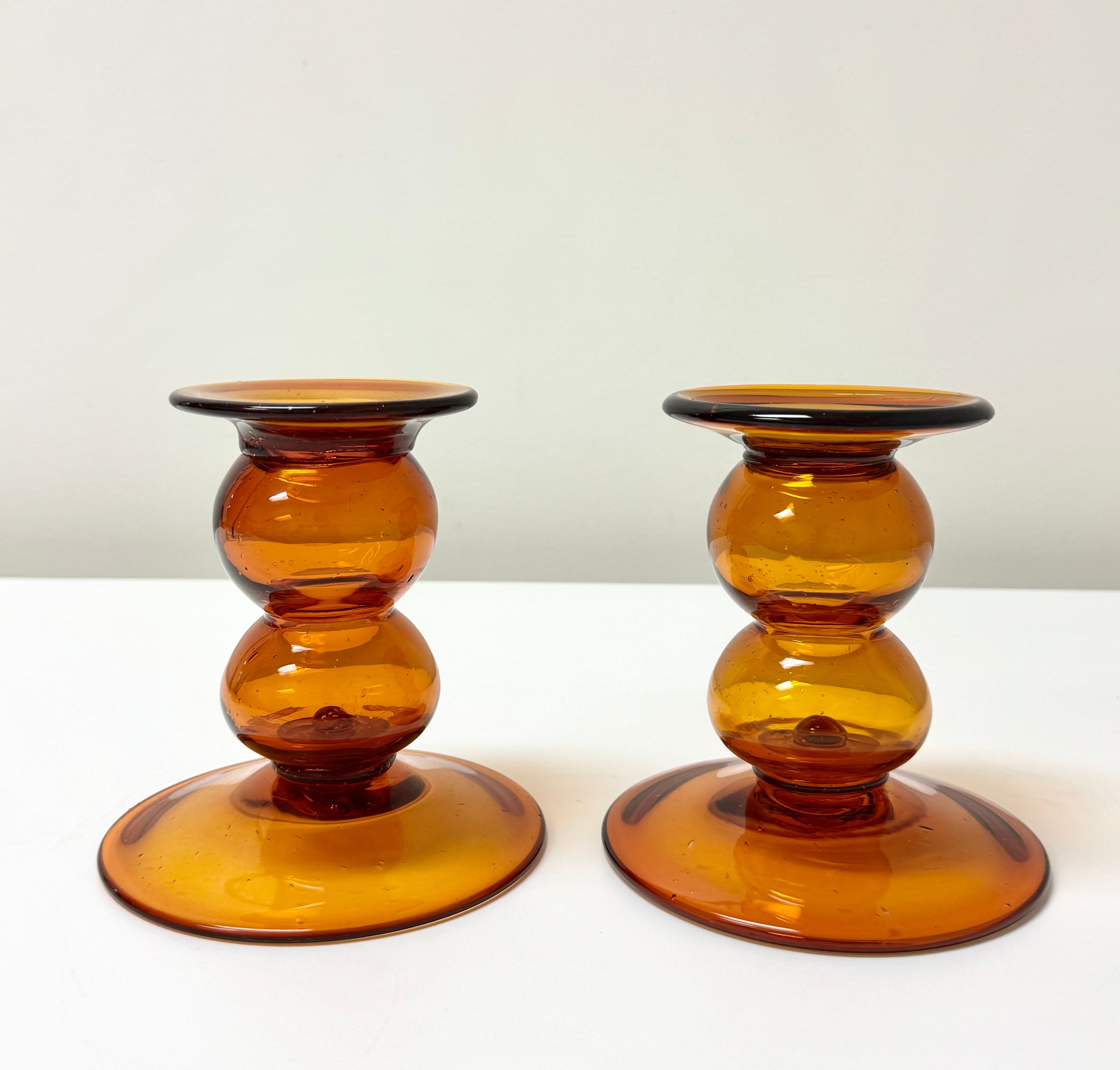 Burnt Orange Glass Candle Holders Set of 2