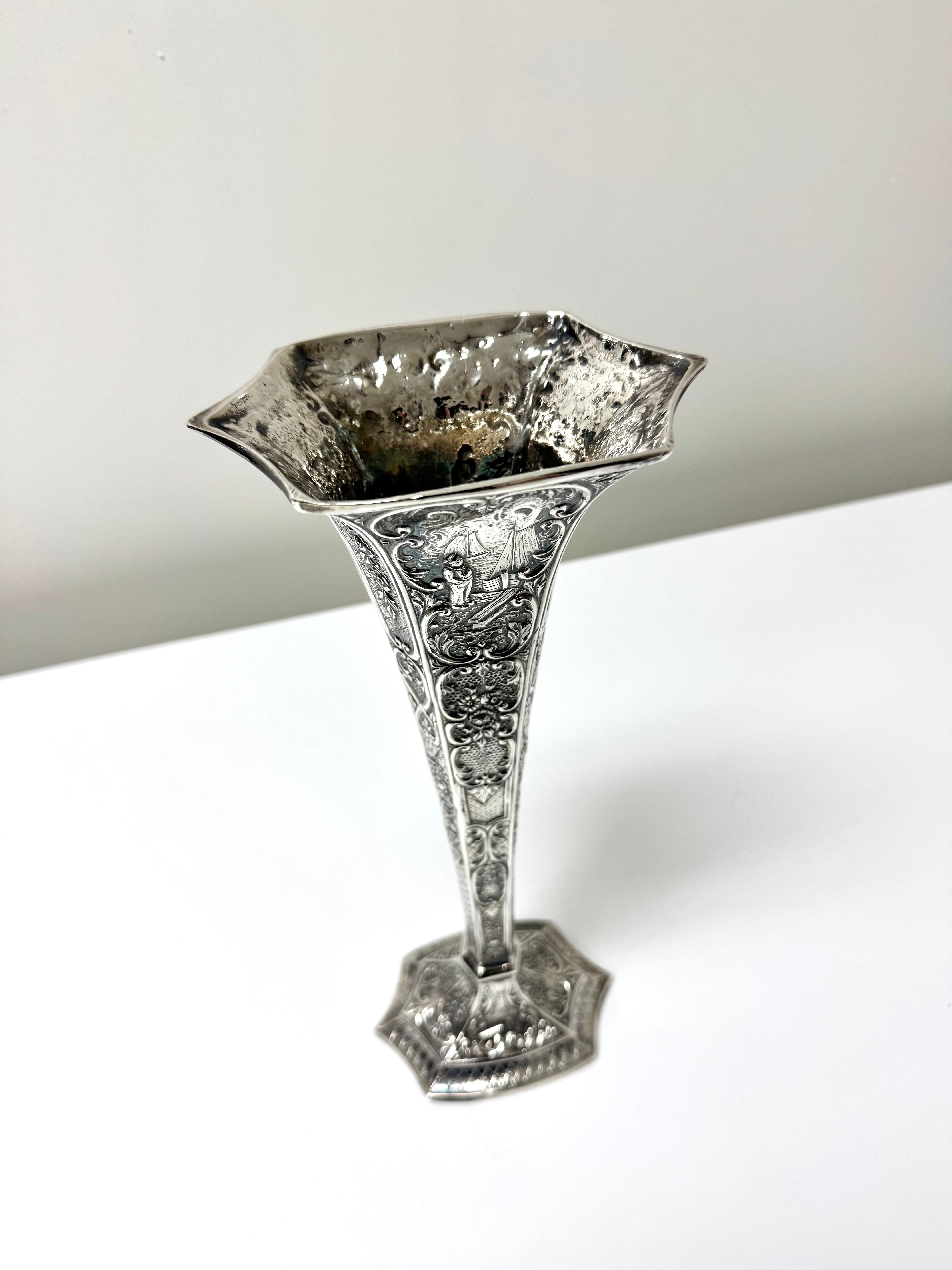 Vintage Embossed Silverplate Trumpet Vase