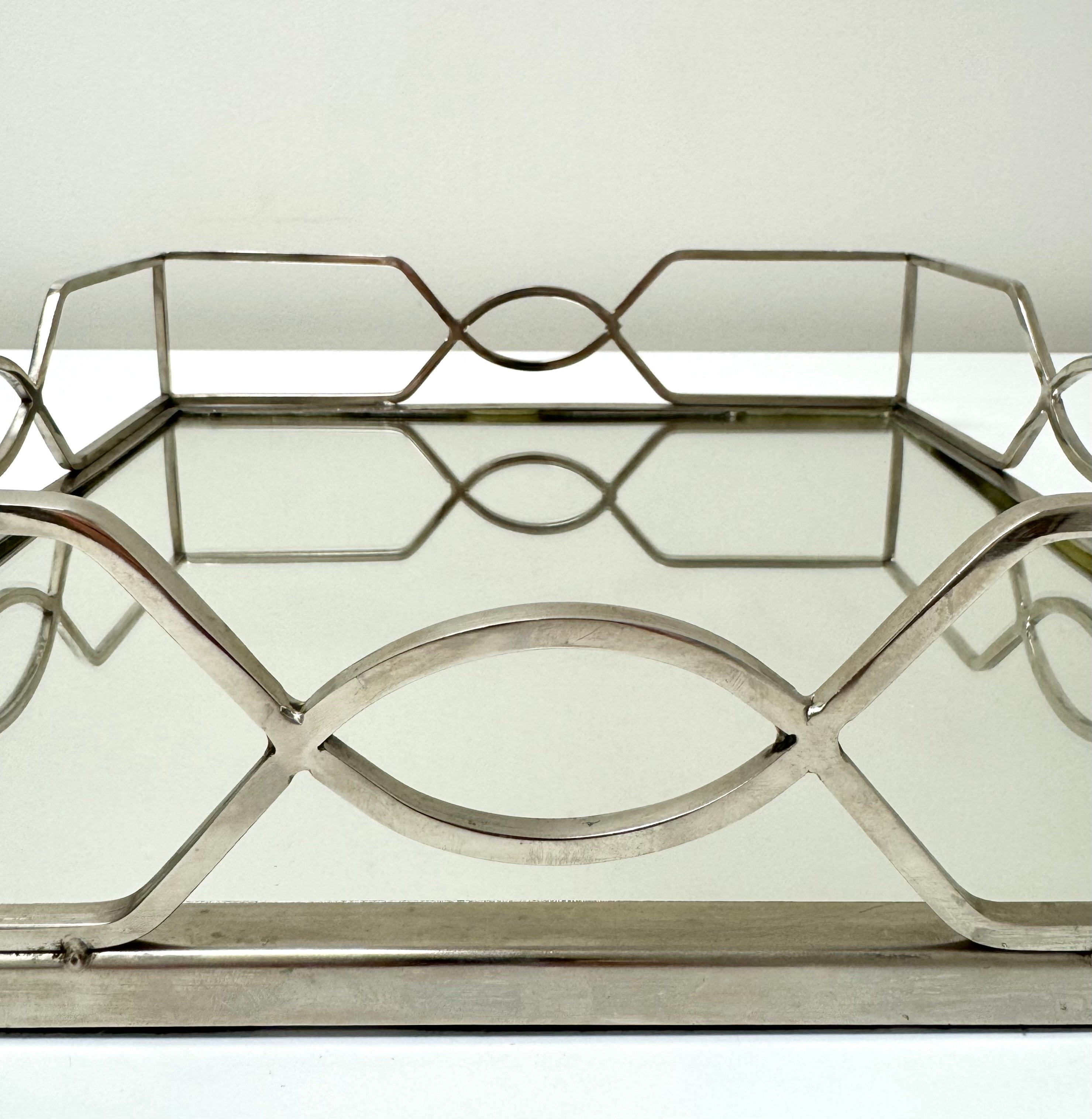 Polished Nickel Square Mirrored Gallery Tray