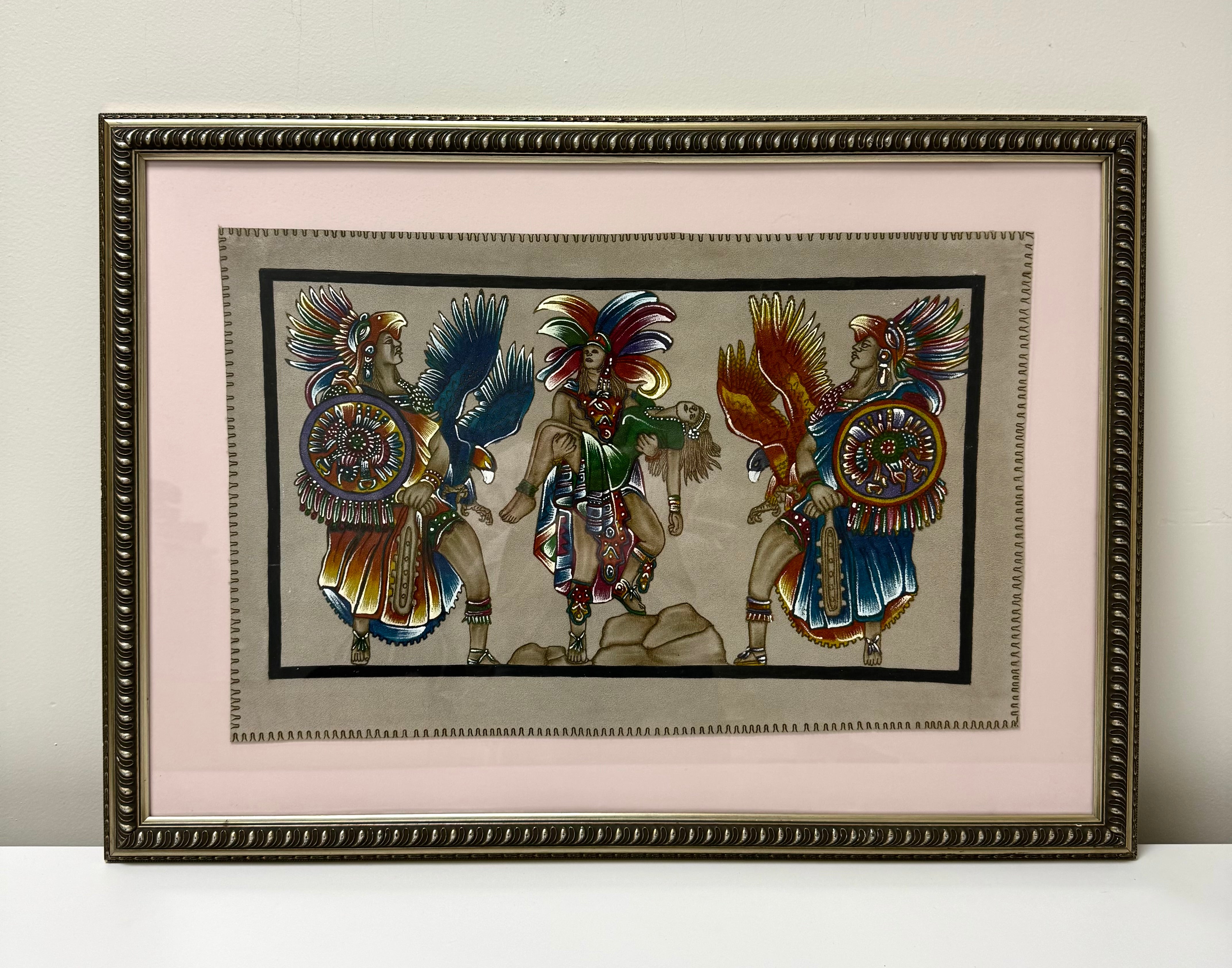 Aztec Folk Art Painting on Suede