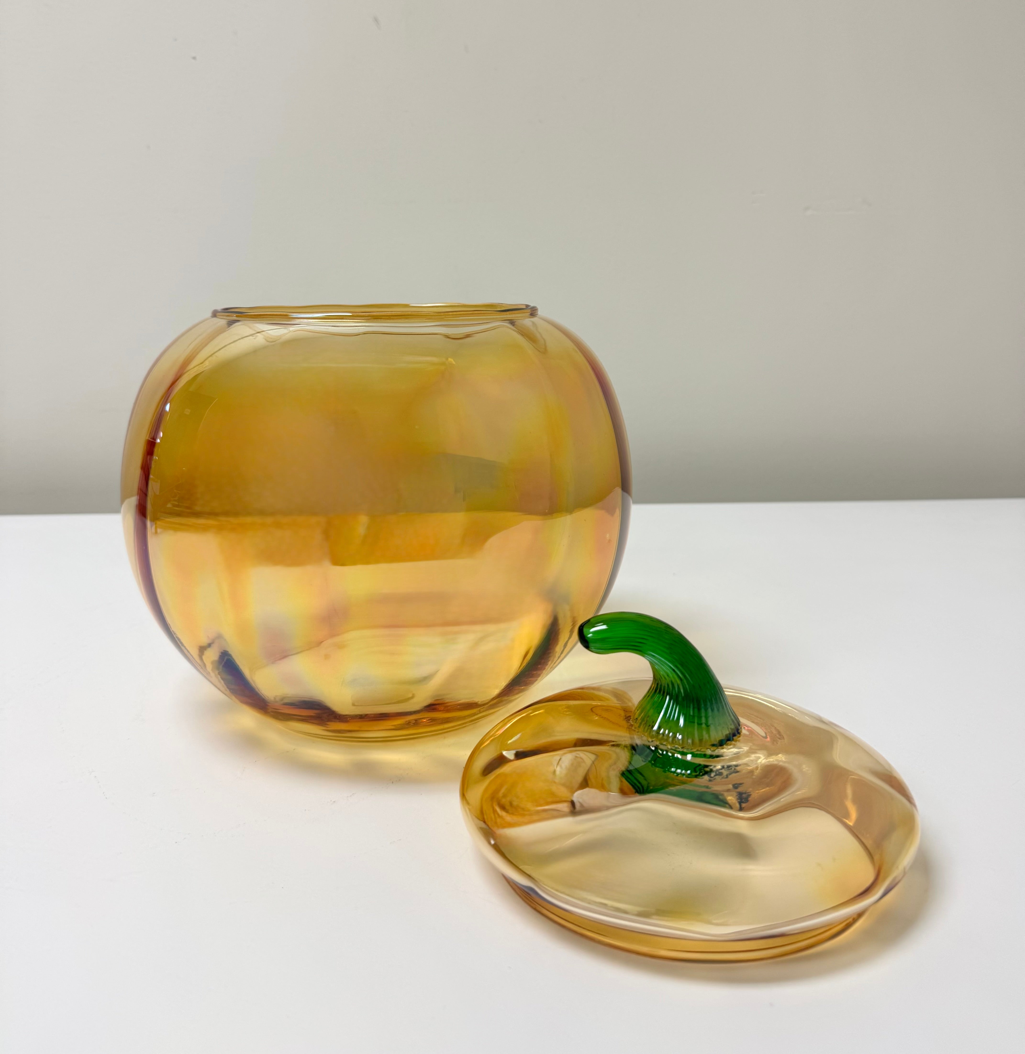 Vintage Iridescent Glass Pumpkin Jar