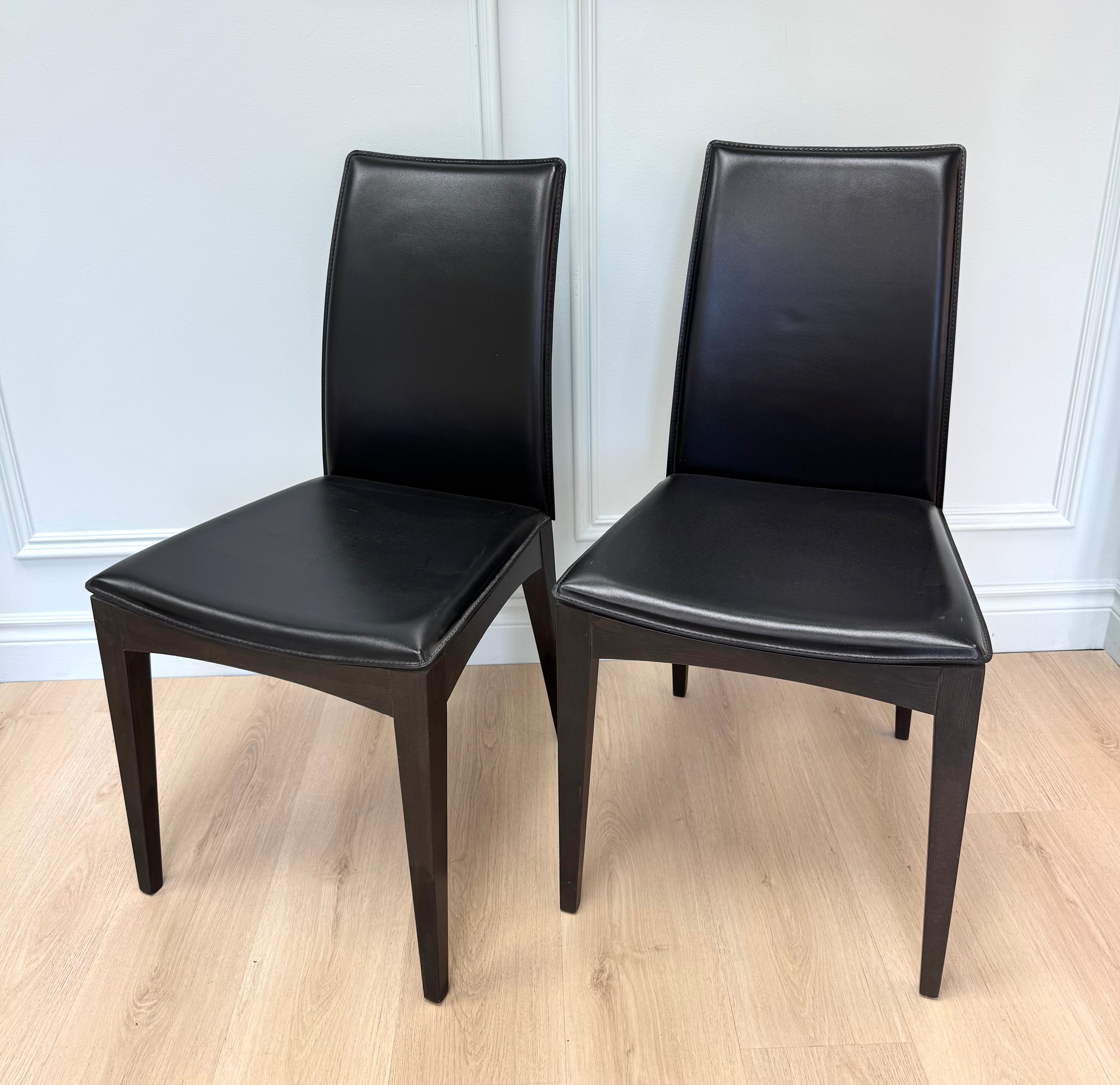 Chocolate Brown Leather Dining Chairs Set of 2