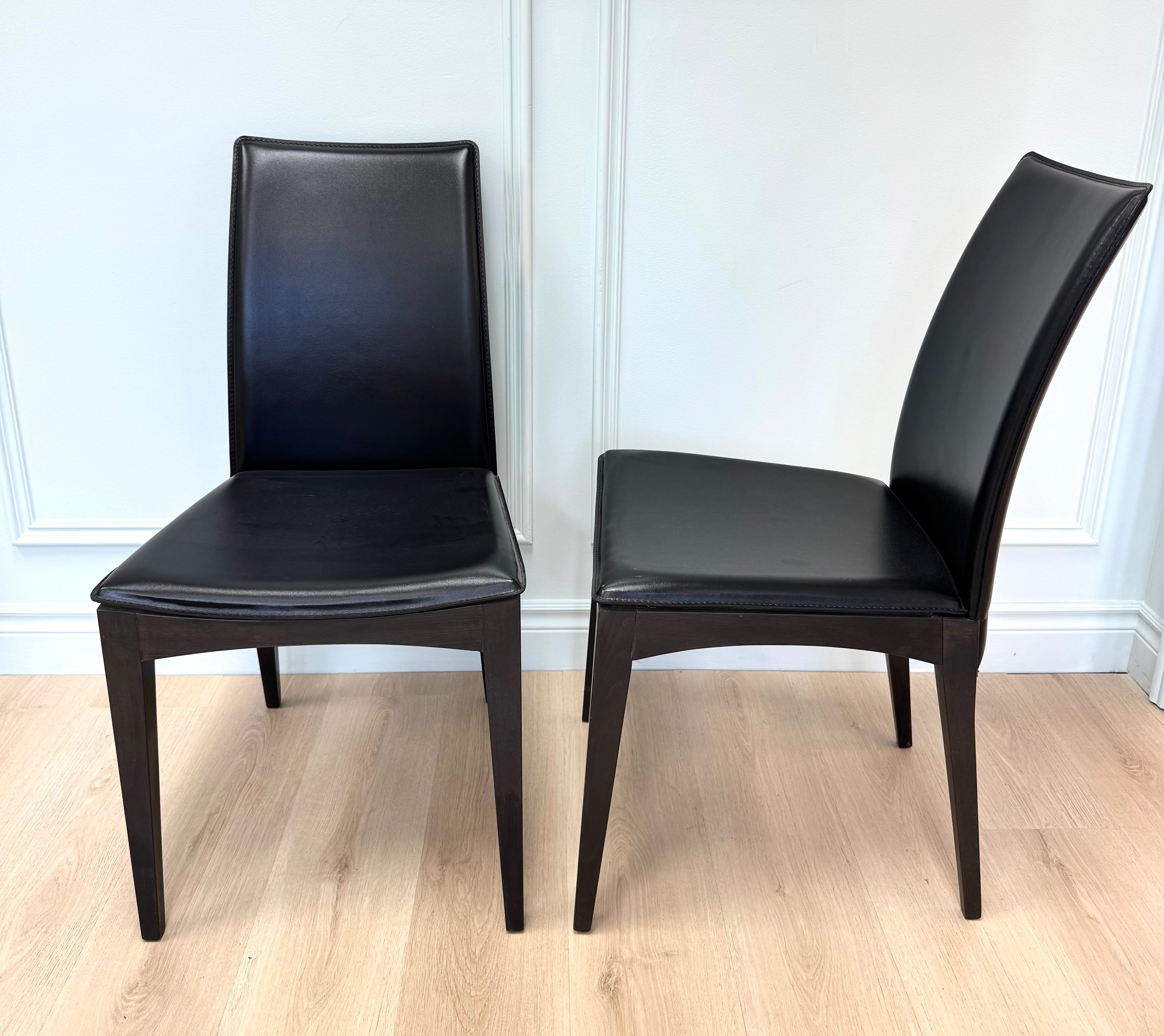 Chocolate Brown Leather Dining Chairs Set of 2