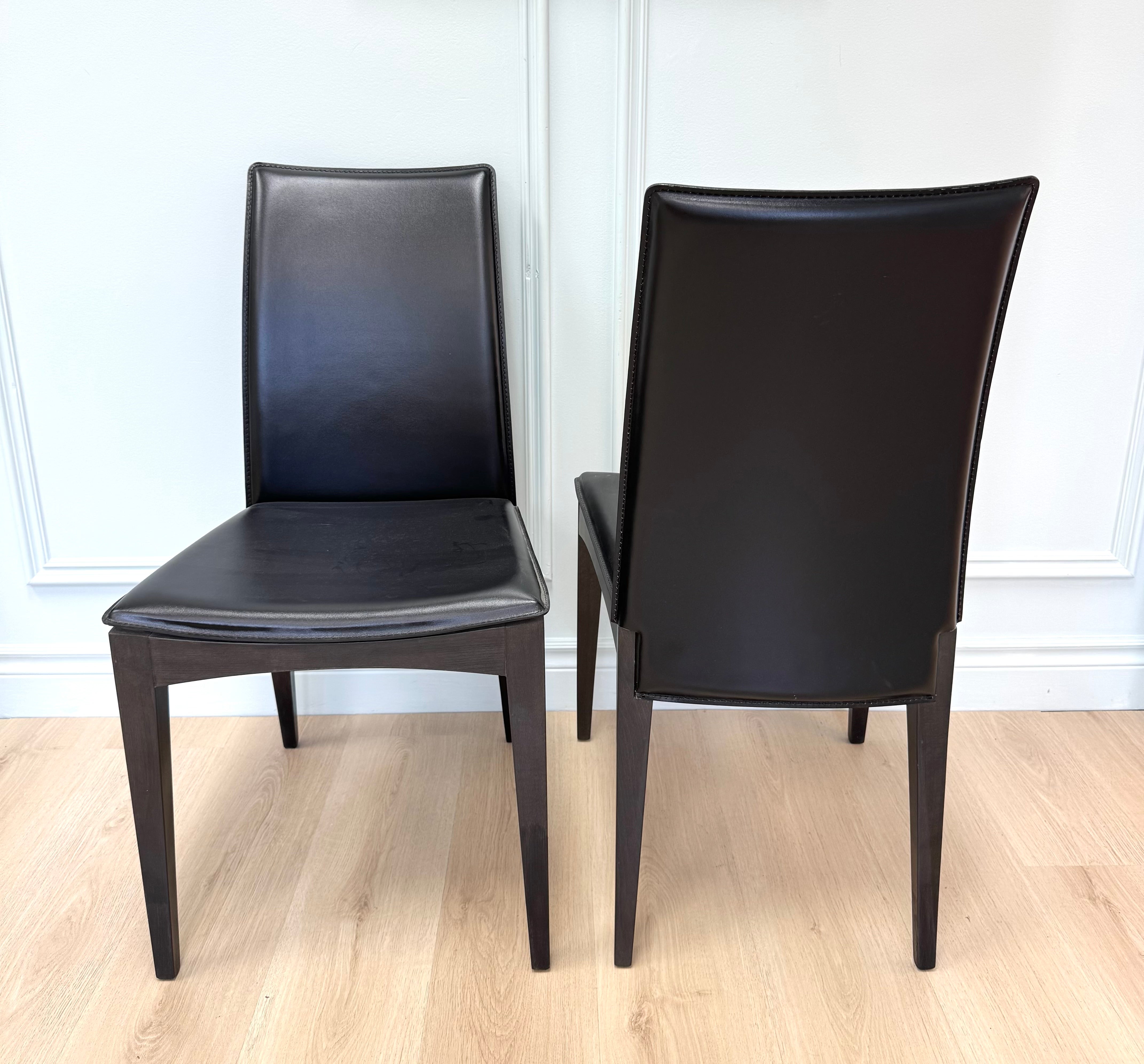 Chocolate Brown Leather Dining Chairs Set of 2
