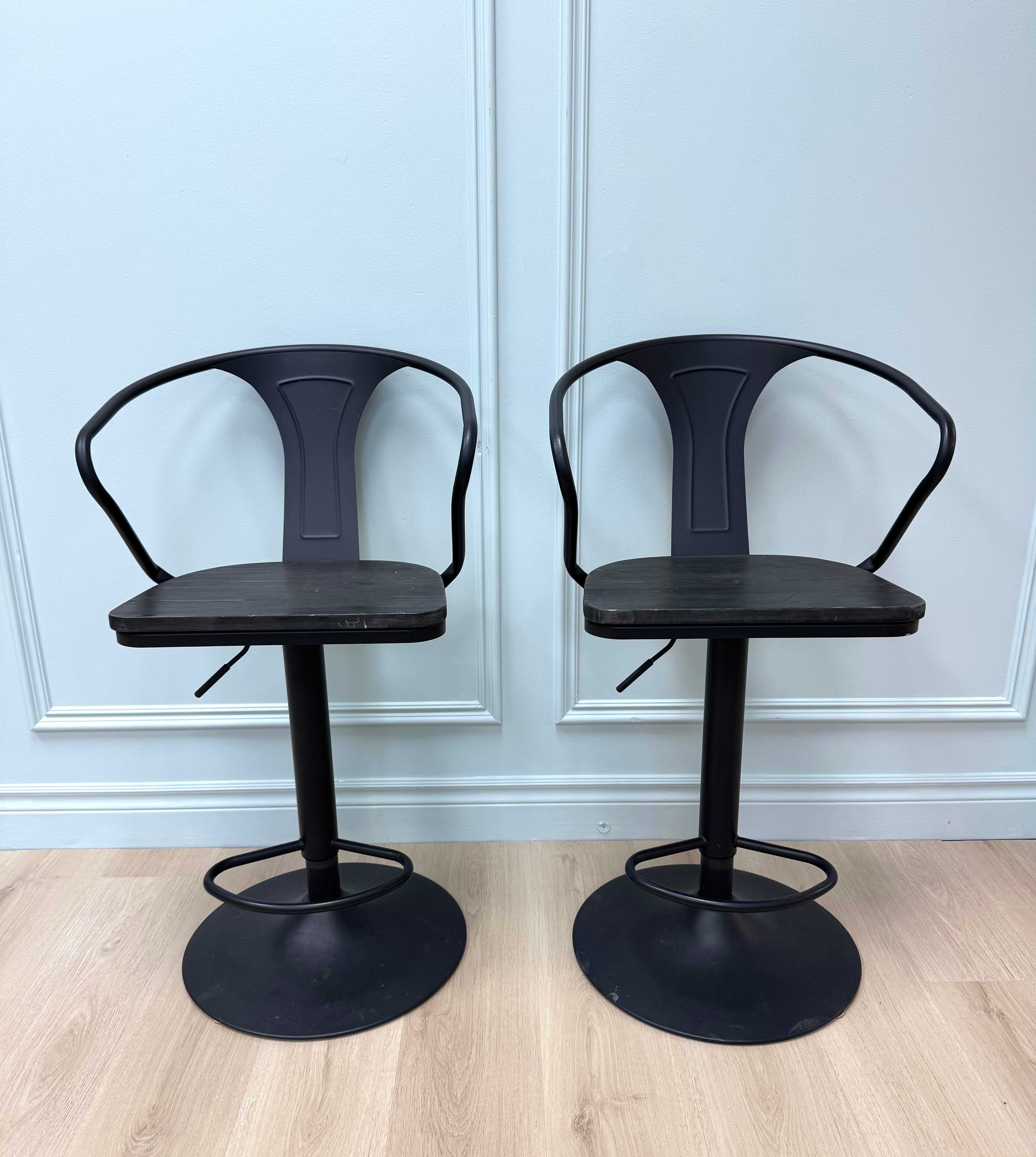 Industrial Black Adjustable Stools Set of 2