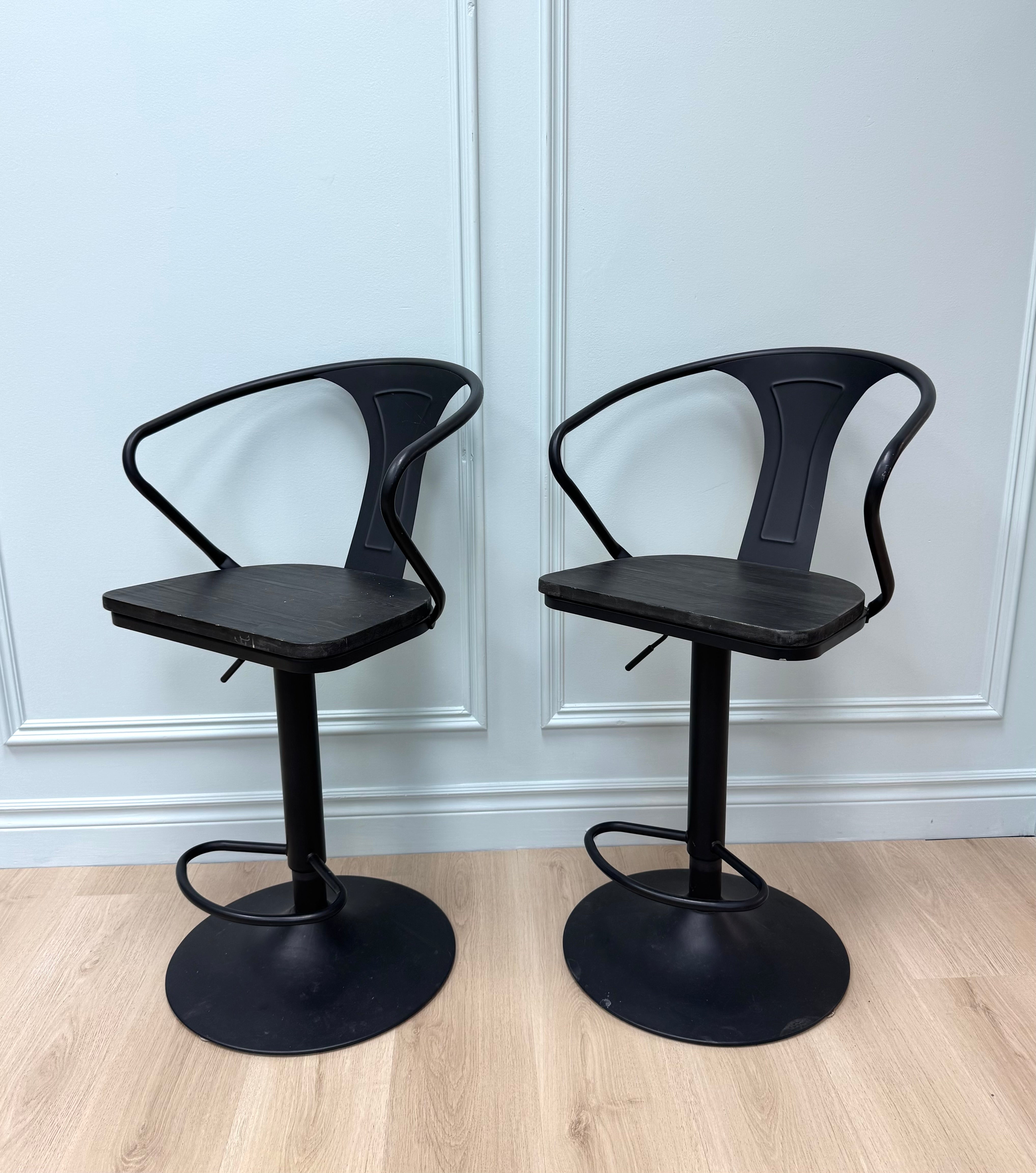 Industrial Black Adjustable Stools Set of 2