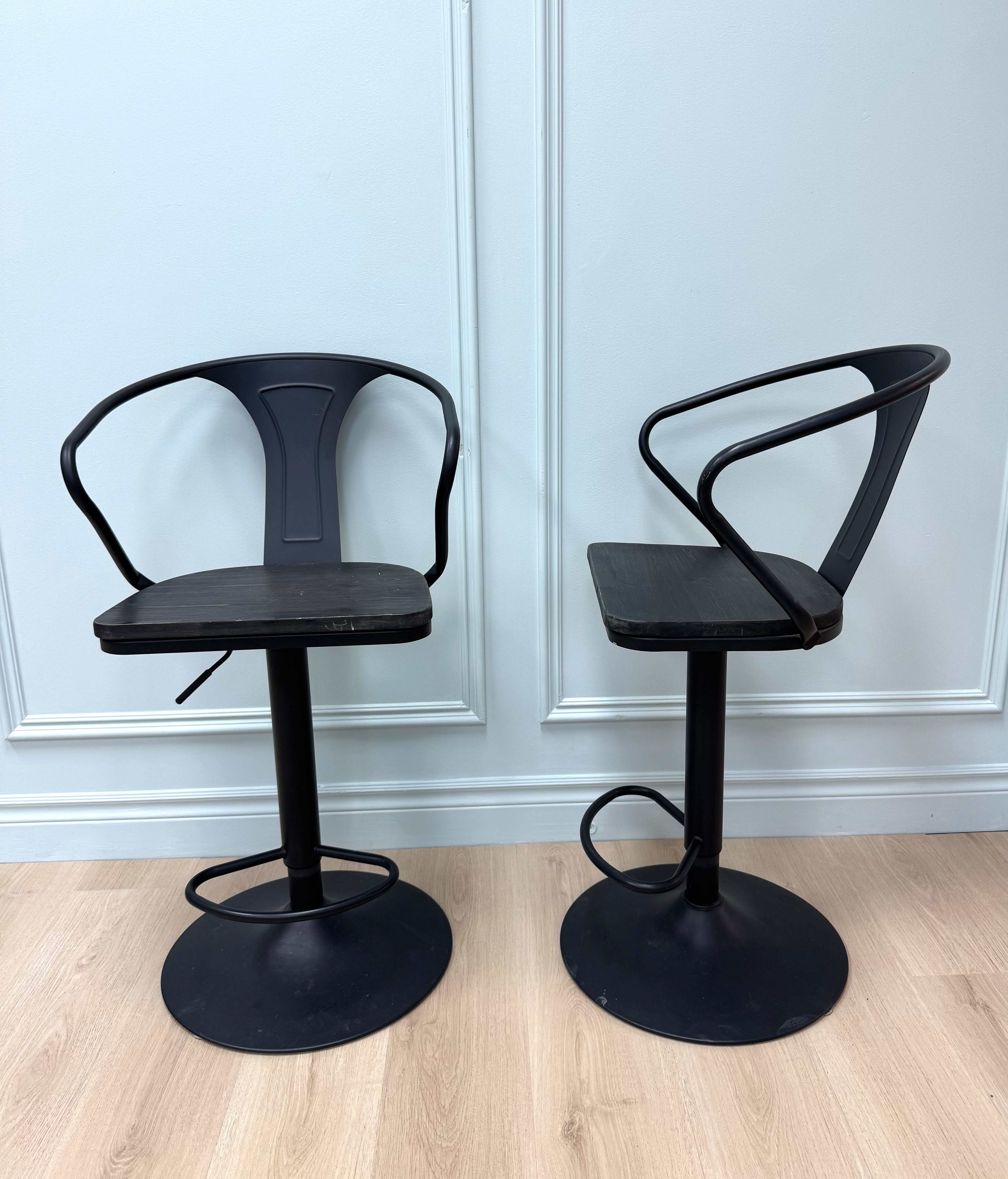 Industrial Black Adjustable Stools Set of 2