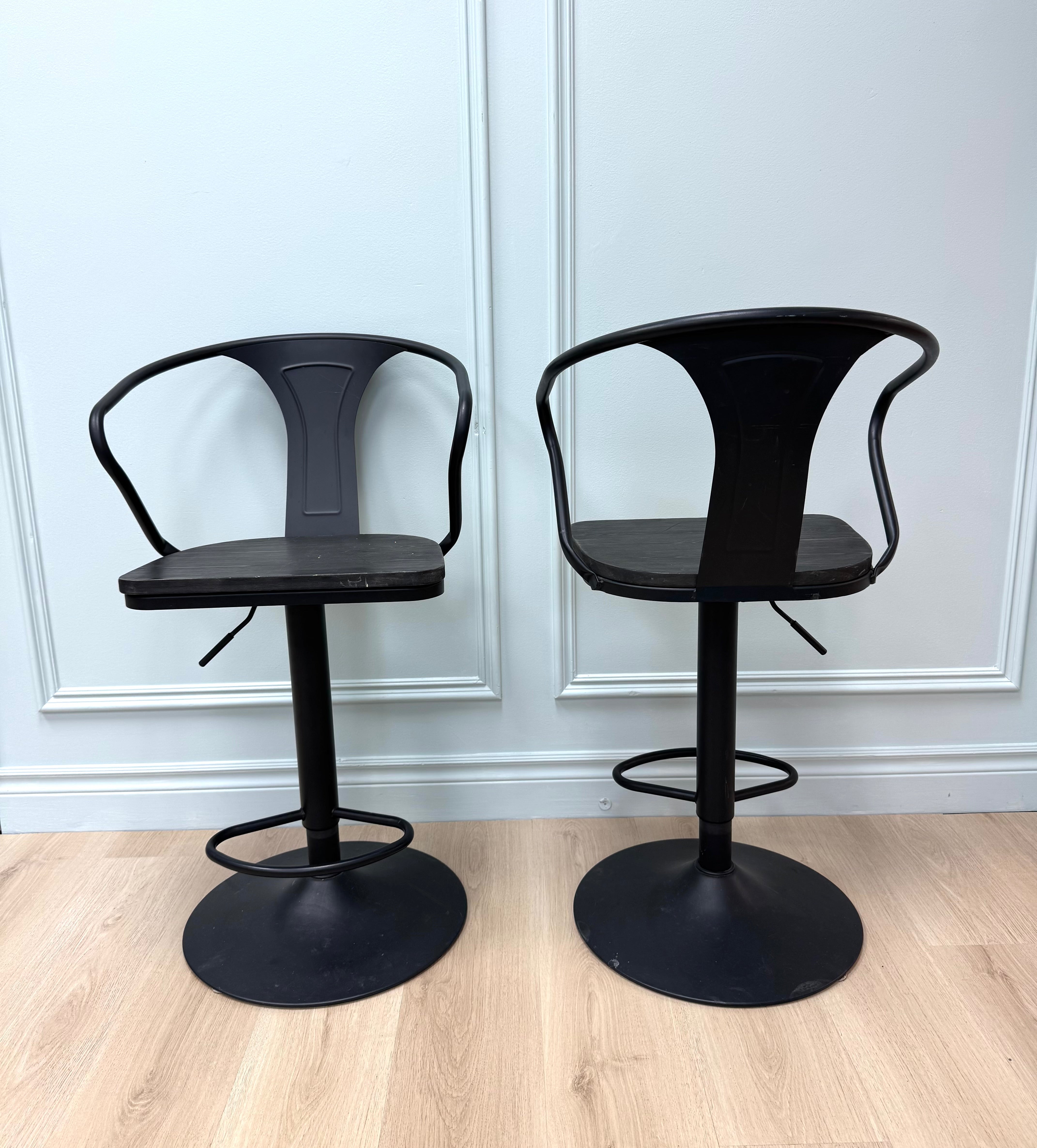 Industrial Black Adjustable Stools Set of 2
