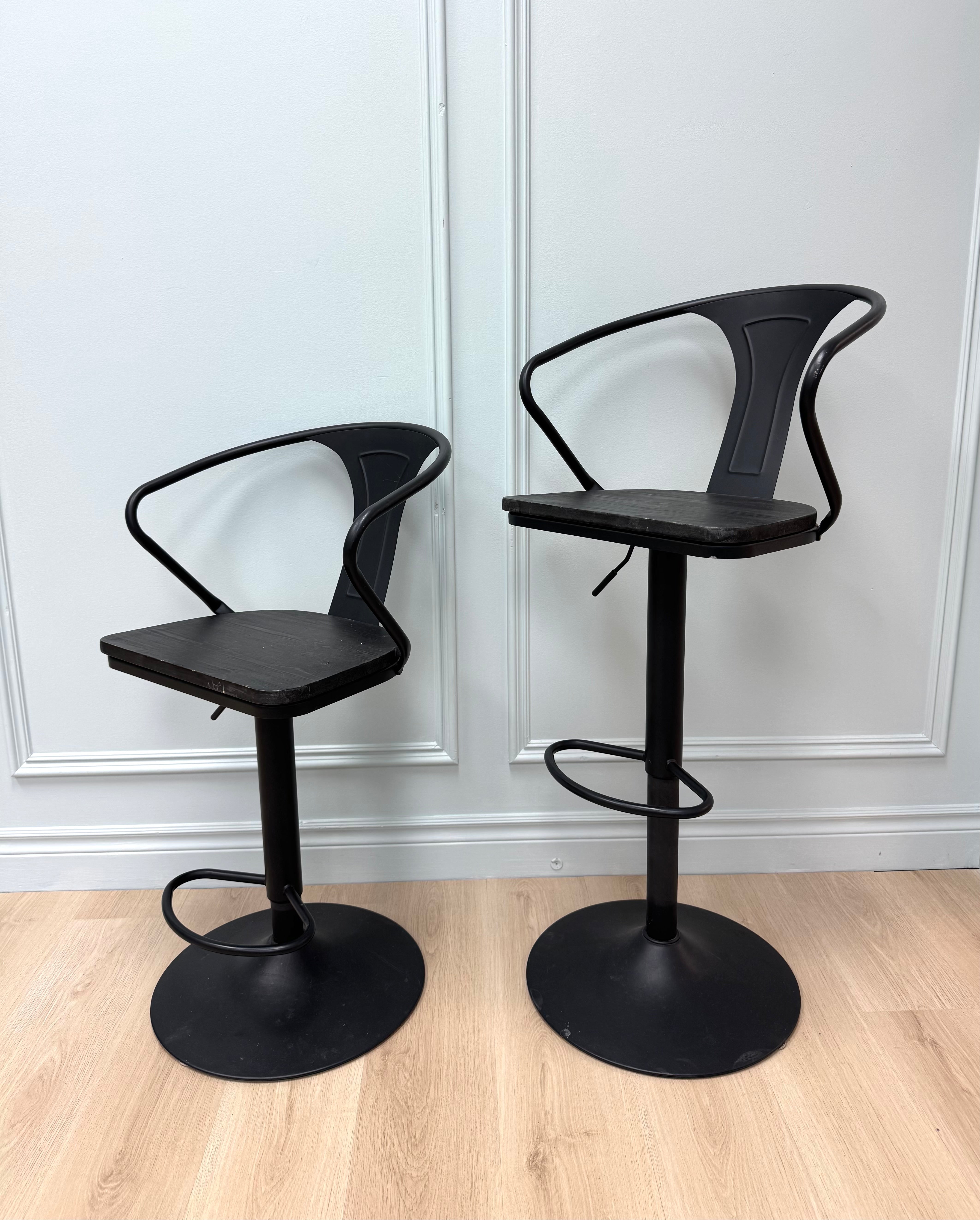 Industrial Black Adjustable Stools Set of 2