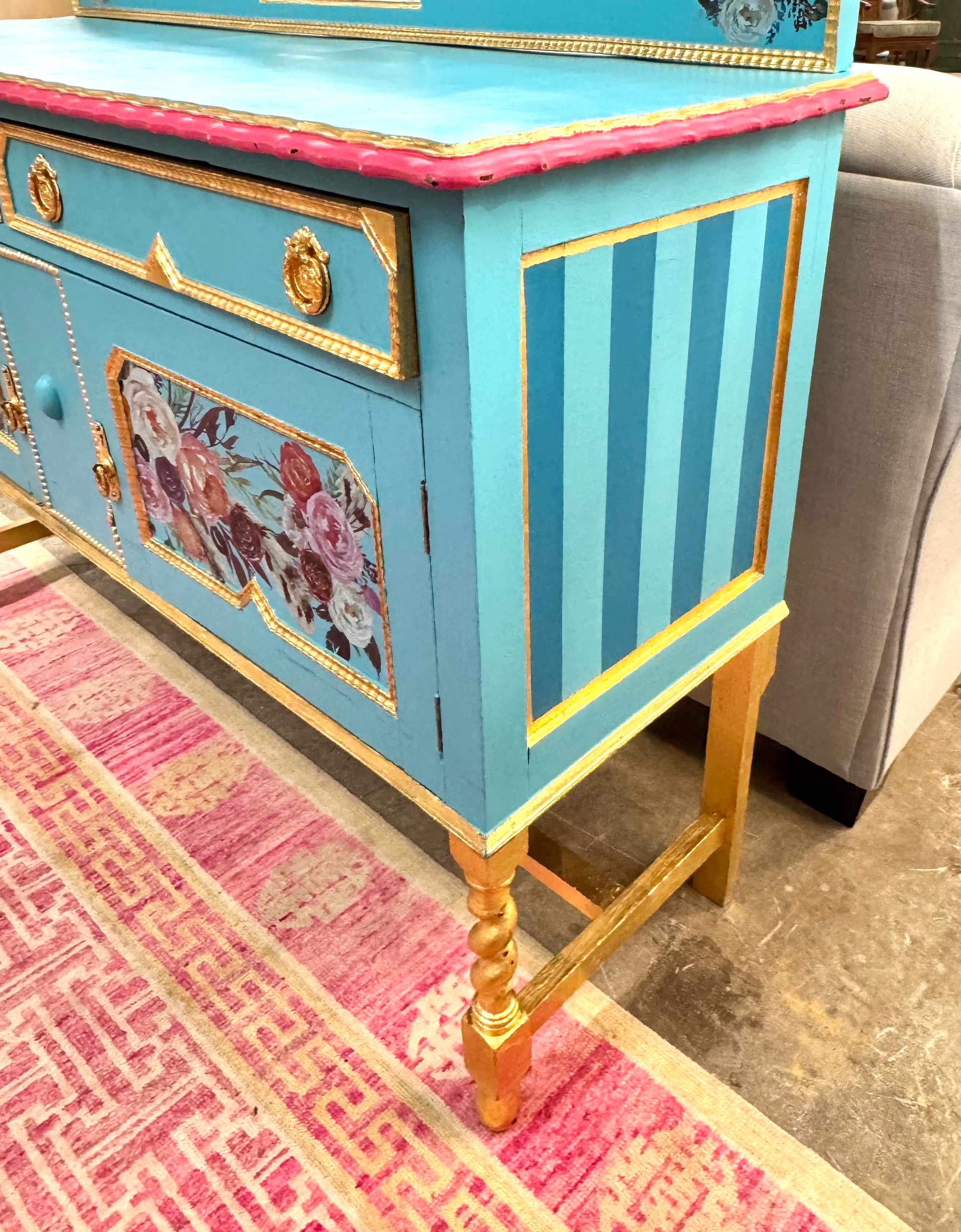 Turquoise Floral Console