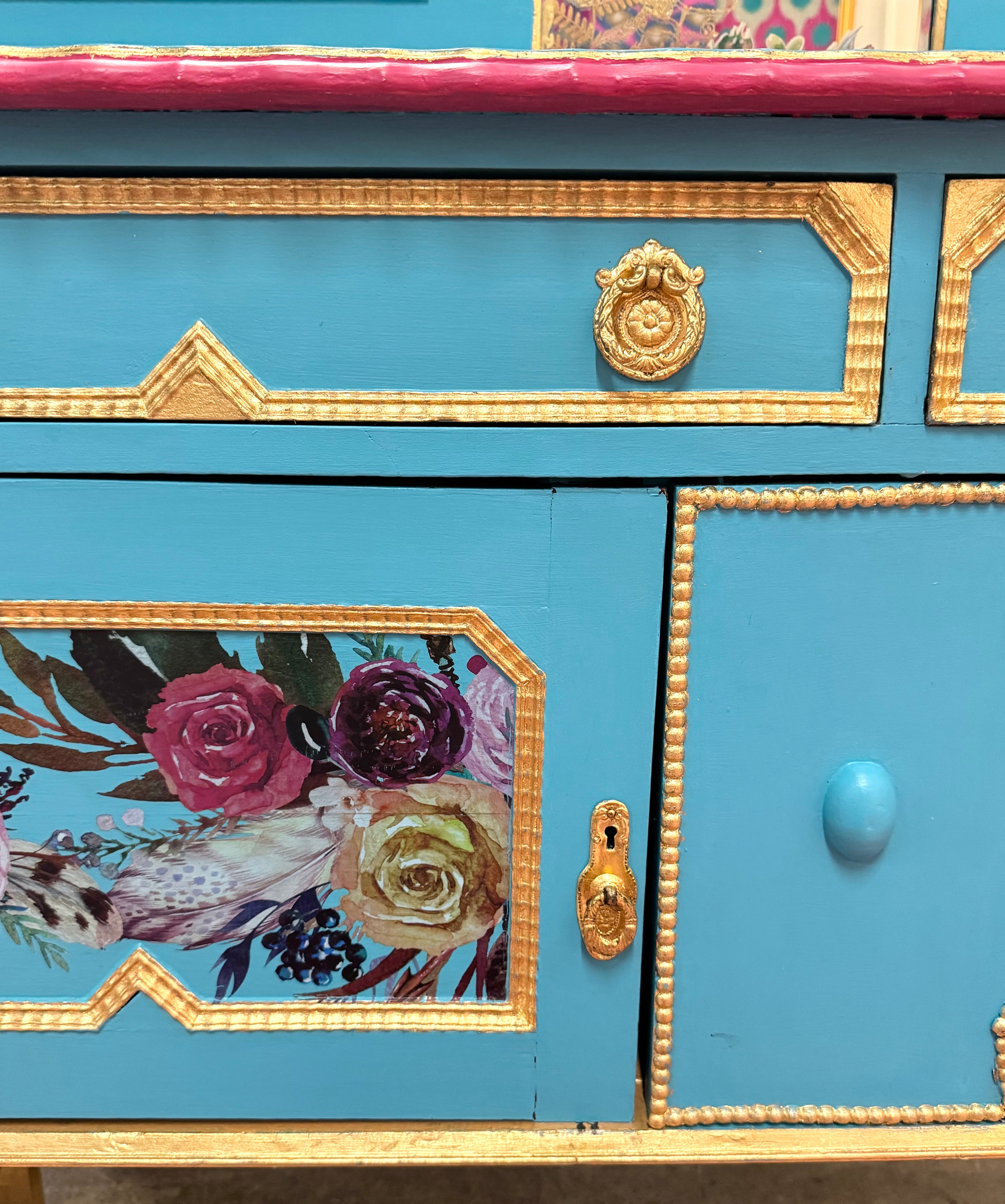 Turquoise Floral Console