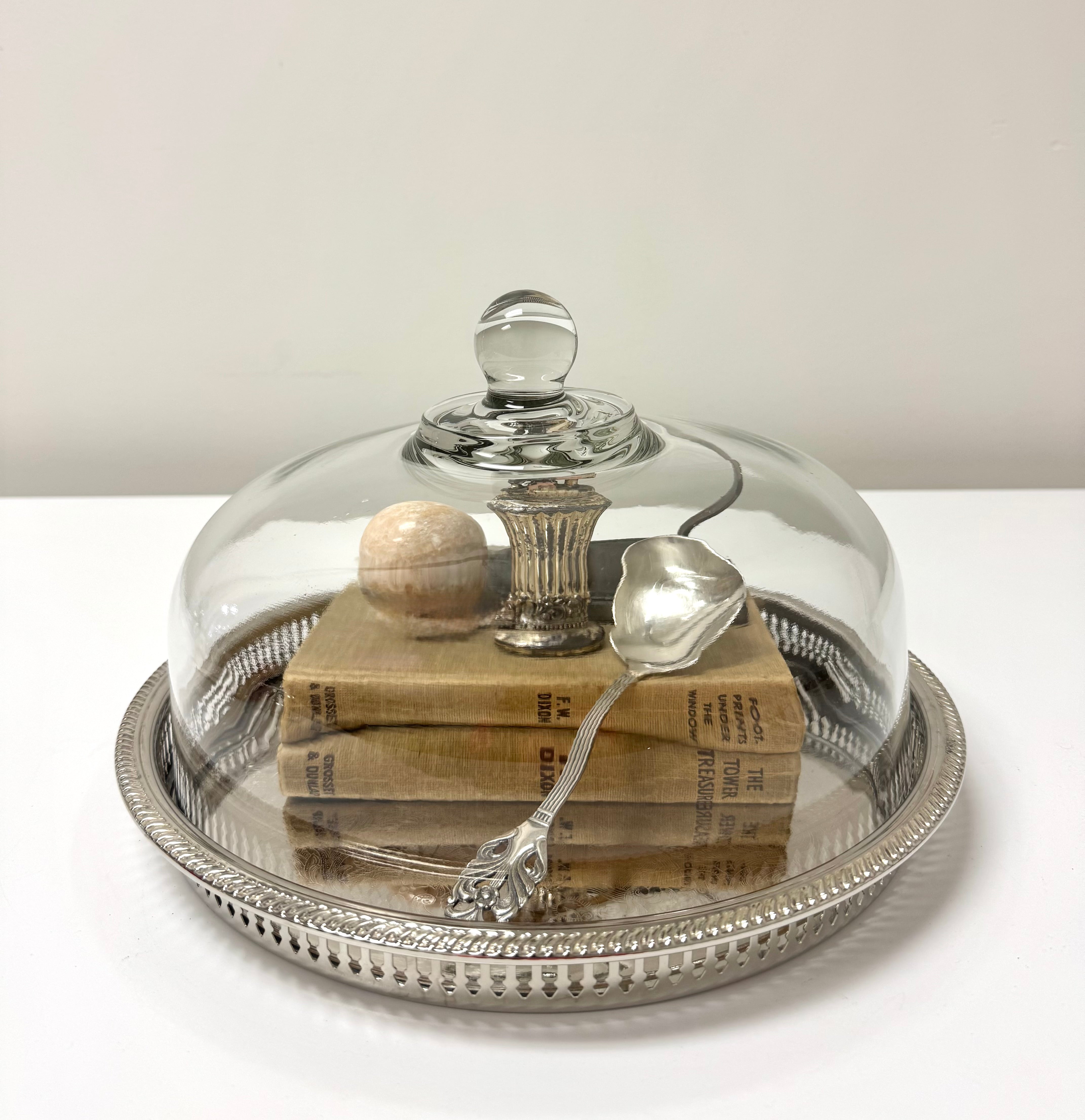 Vintage Silverplate 12-1/2" Gallery Tray with Glass Cloche