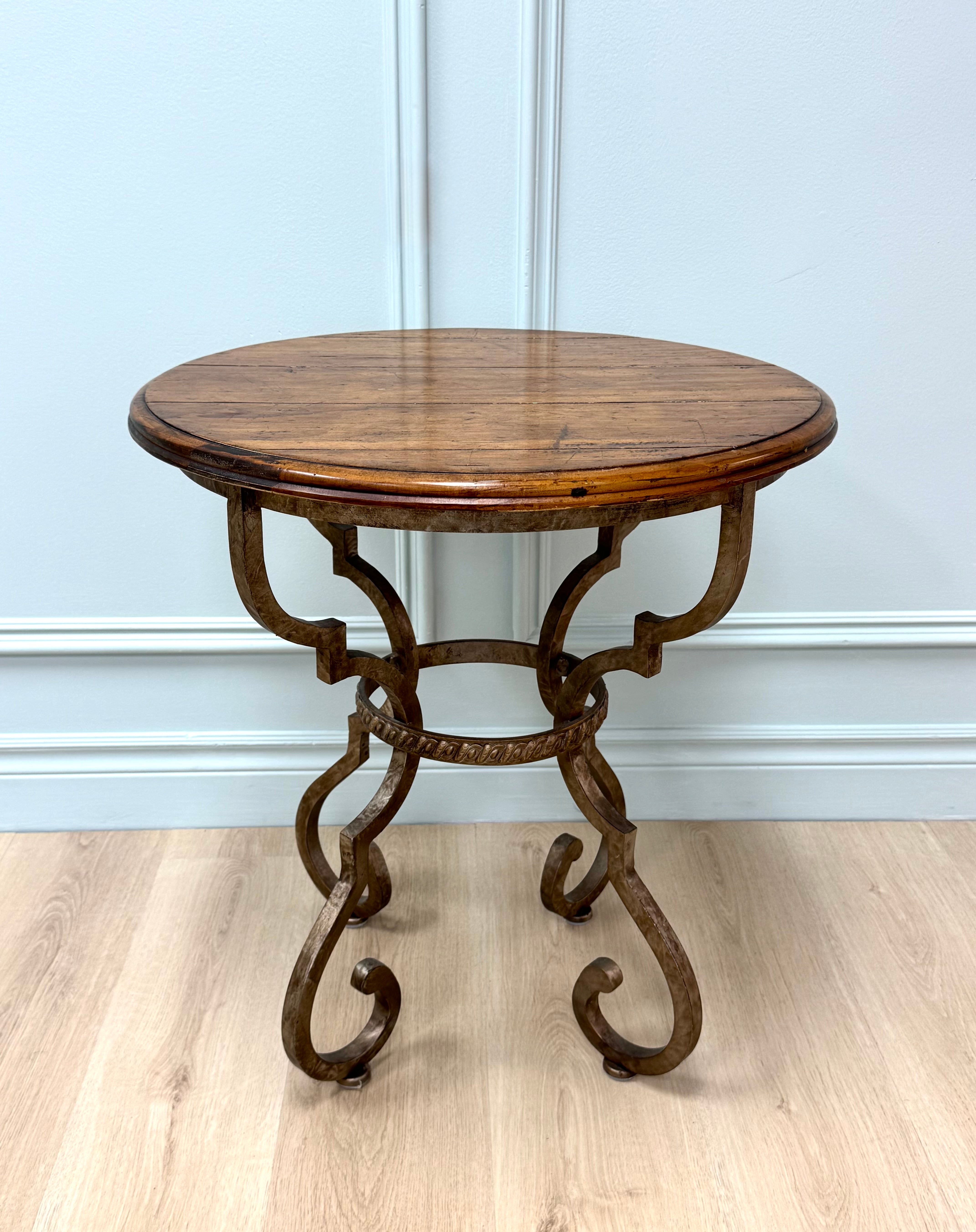 Iron Side Table with Rustic Wood Top
